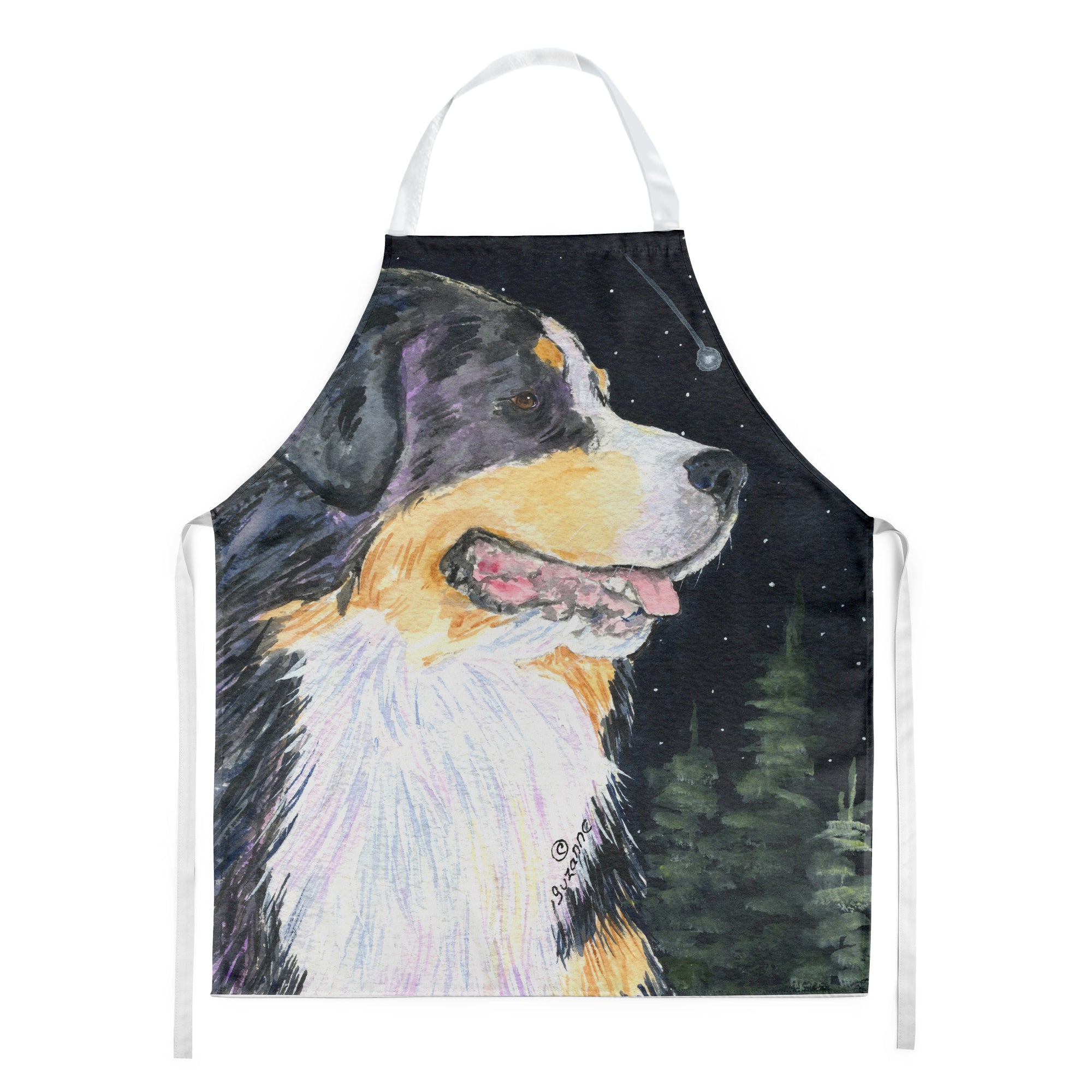Starry Night Bernese Mountain Dog Apron Cooking Kitchen Server Baking Crafts Gardening for Adult Women Men, Unisex, Large, Multicolor