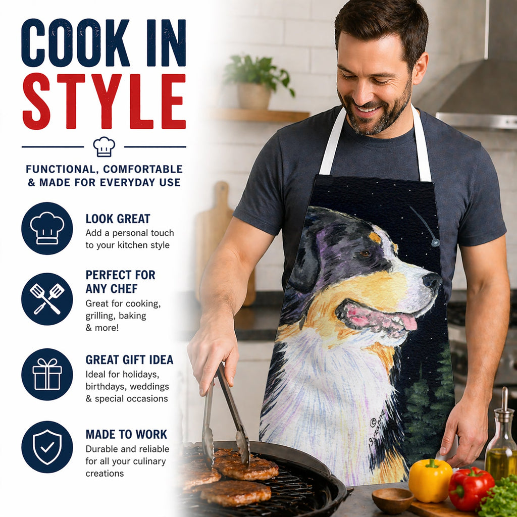 Starry Night Bernese Mountain Dog Apron Cooking Kitchen Server Baking Crafts Gardening for Adult Women Men, Unisex, Large, Multicolor