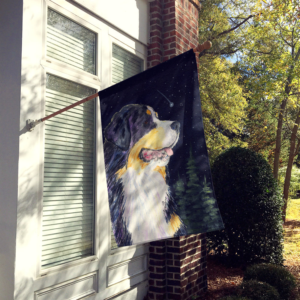 Starry Night Bernese Mountain Dog House Flag 28x40 Porch Sleeve Pole Decorative Outside Yard Banner Artwork Wall Hanging, Polyester