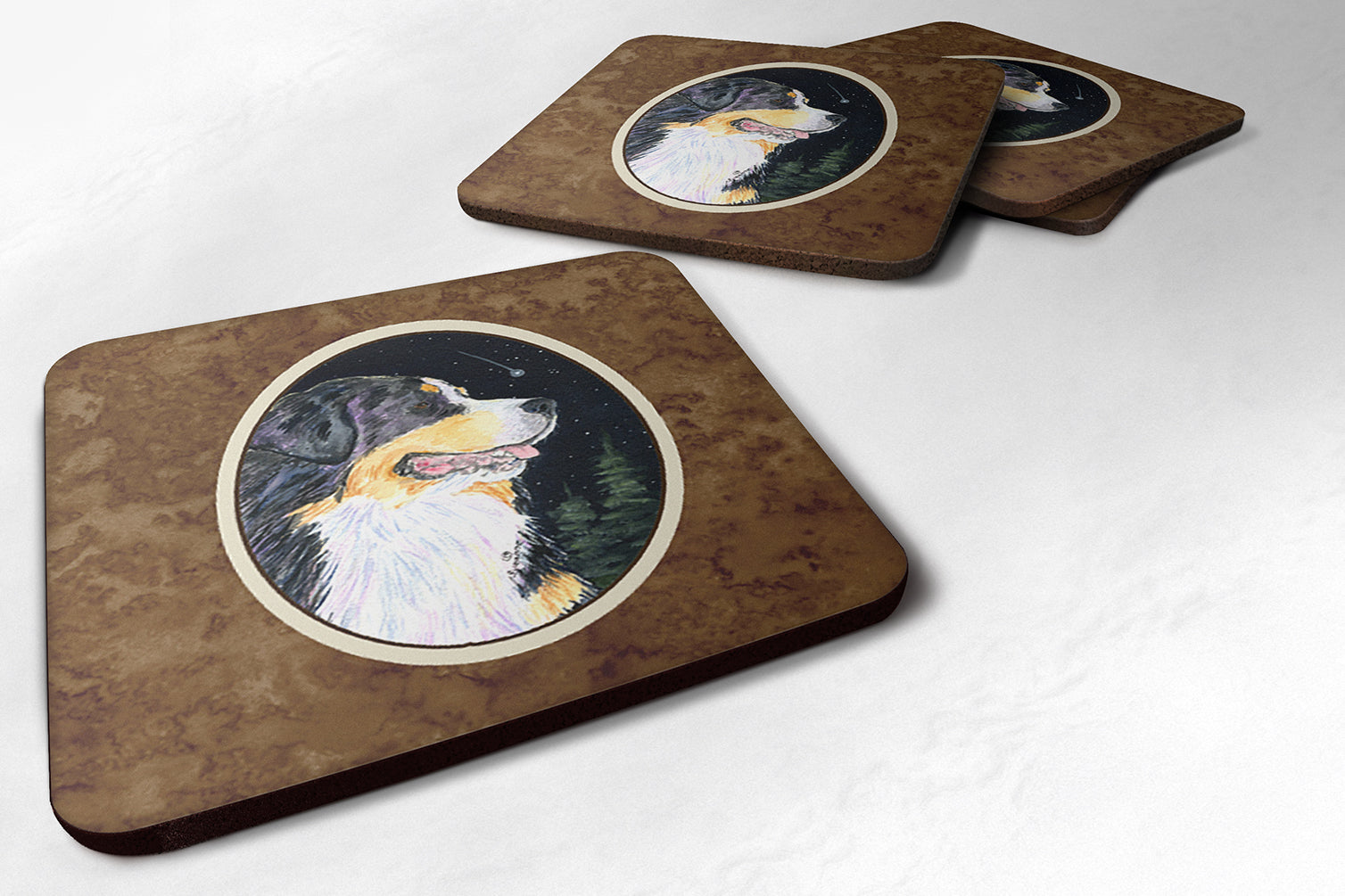 Starry Night Bernese Mountain Dog Foam Coasters Set of 4 Cup Coasters for Indoor Outdoor, Tabletop Protection, Anti Slip, Mouse pad Material