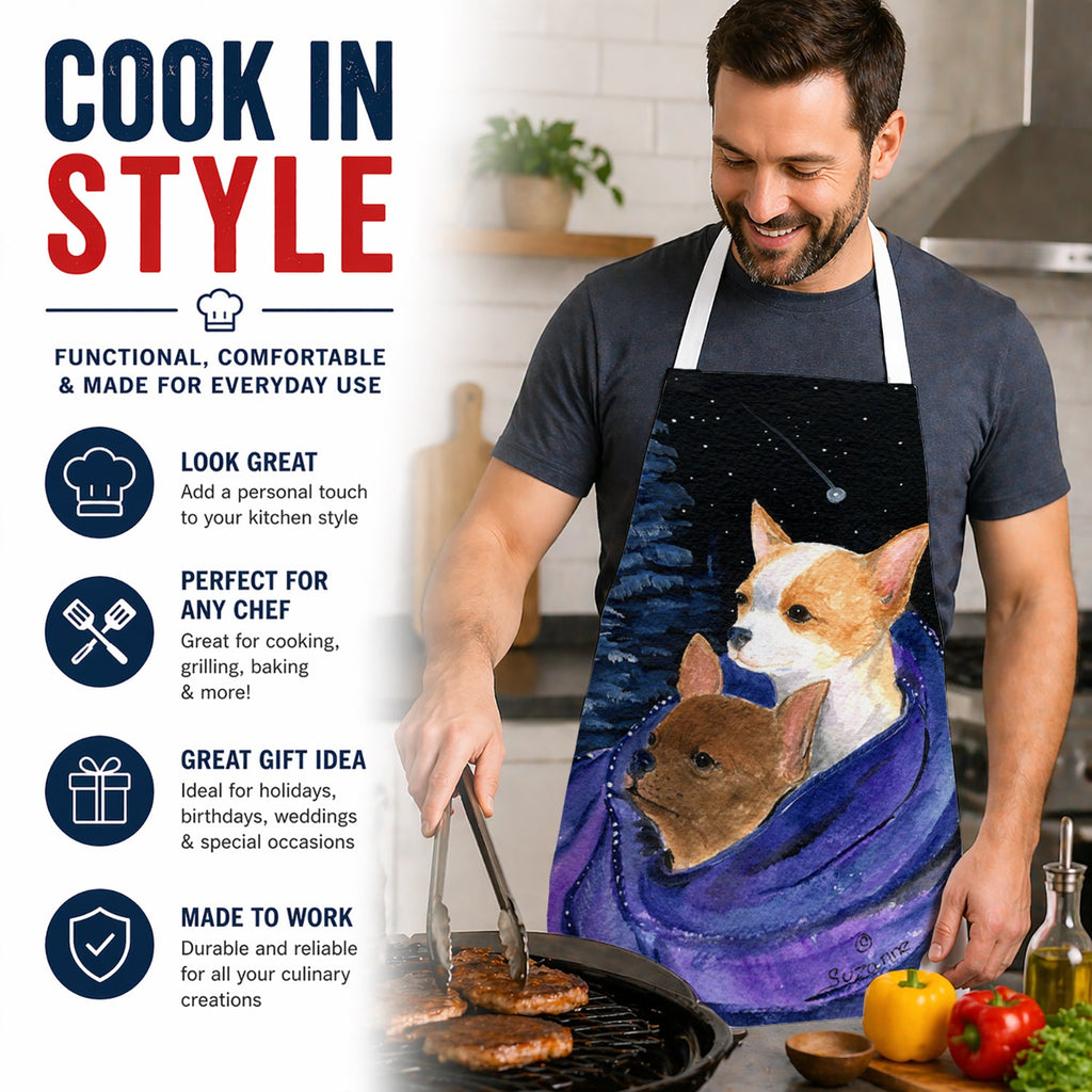 Starry Night Chihuahua Apron Cooking Kitchen Server Baking Crafts Gardening for Adult Women Men, Unisex, Large, Multicolor