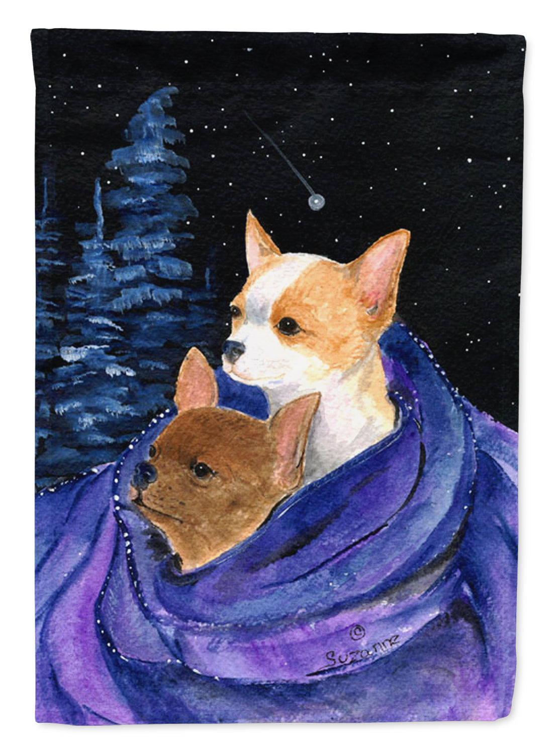 Starry Night Chihuahua House Flag 28x40 Porch Sleeve Pole Decorative Outside Yard Banner Artwork Wall Hanging, Polyester