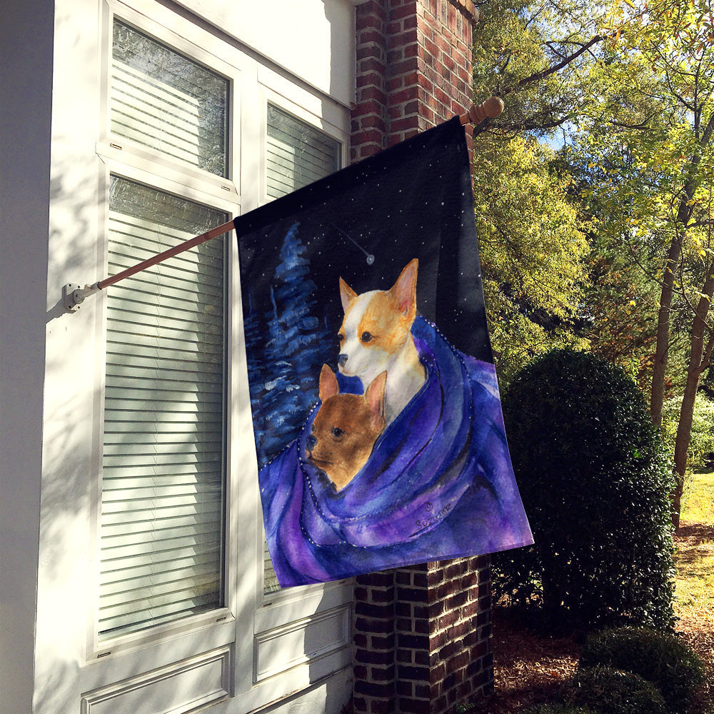 Starry Night Chihuahua House Flag 28x40 Porch Sleeve Pole Decorative Outside Yard Banner Artwork Wall Hanging, Polyester