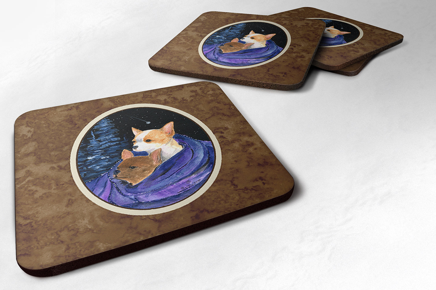 Starry Night Chihuahua Foam Coasters Set of 4 Cup Coasters for Indoor Outdoor, Tabletop Protection, Anti Slip, Mouse pad Material