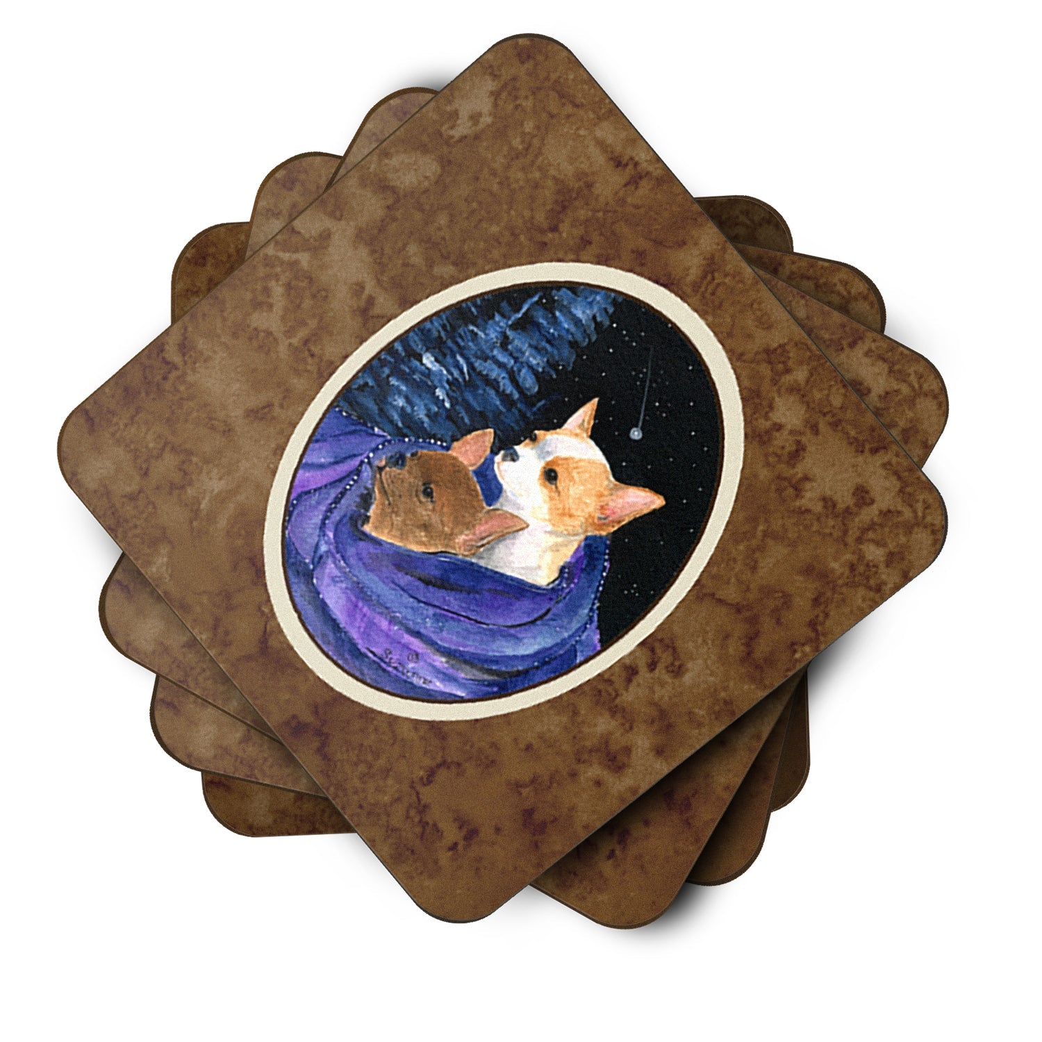 Starry Night Chihuahua Foam Coasters Set of 4 Cup Coasters for Indoor Outdoor, Tabletop Protection, Anti Slip, Mouse pad Material