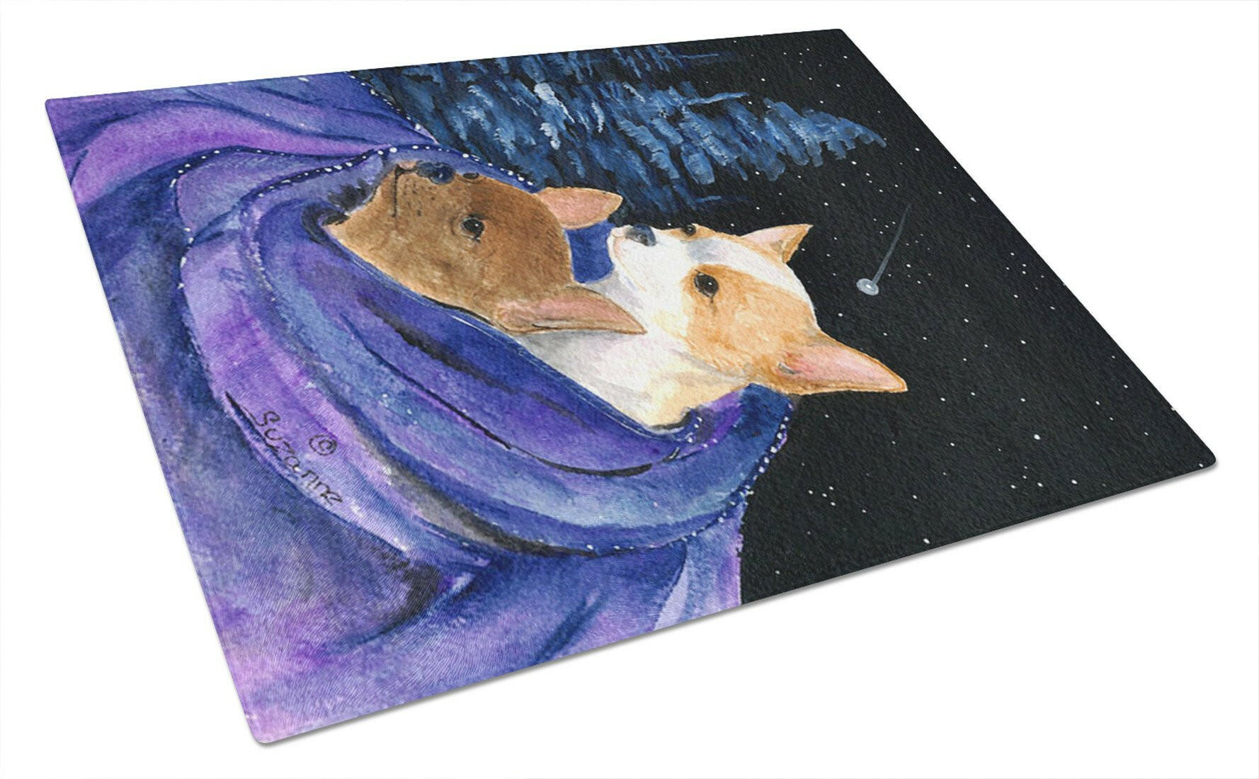 Starry Night Chihuahua Cutting Board Tempered Glass Kitchen Cutting Surface, Heat Resistant Chopping, Non-Slip Feet, Food Prep & Serving