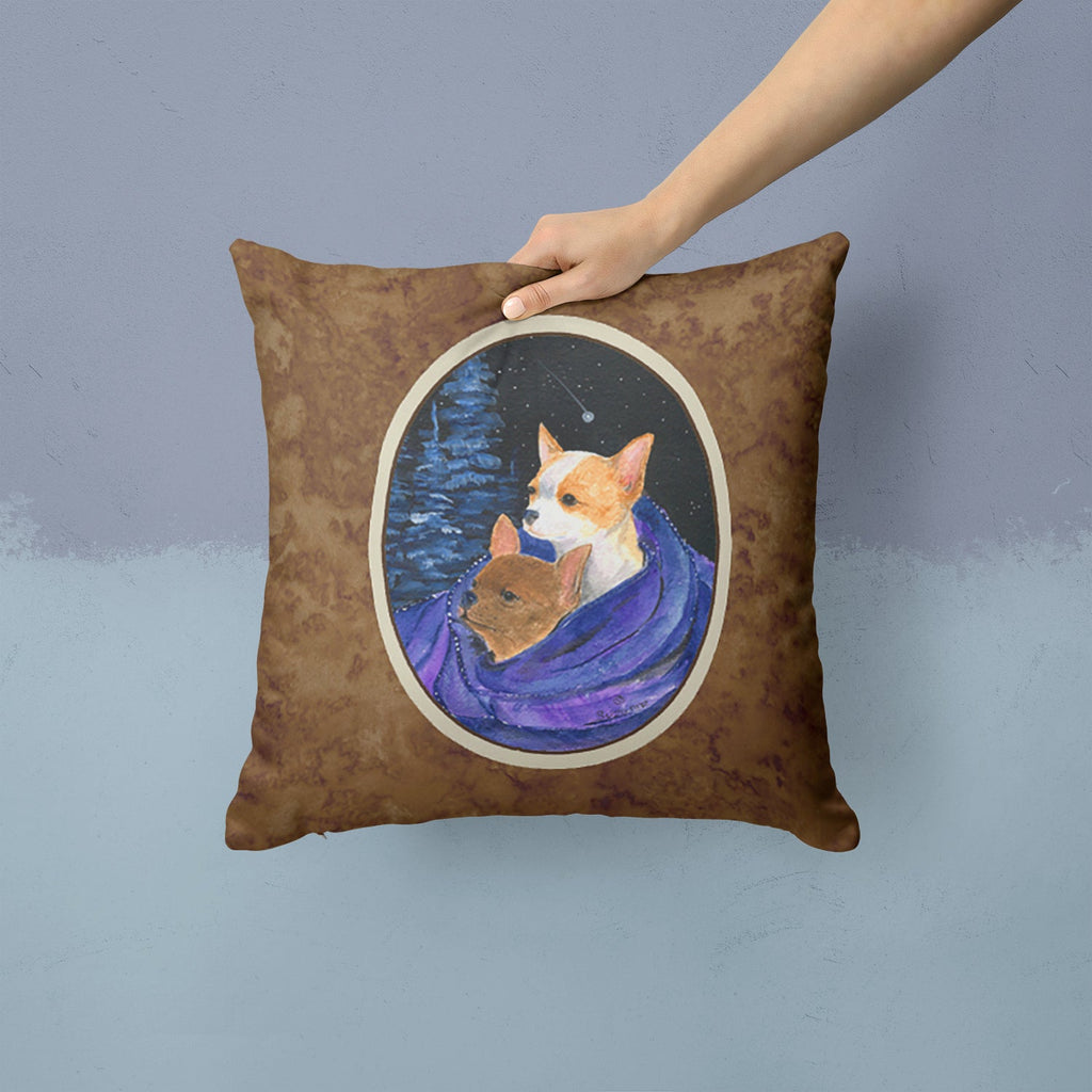 Starry Night Chihuahua Decorative Throw Pillow 14x14 Indoor Outdoor Accent Cushion, Fabric Cover with Insert for Sofa, Bed, Porch & Living Room