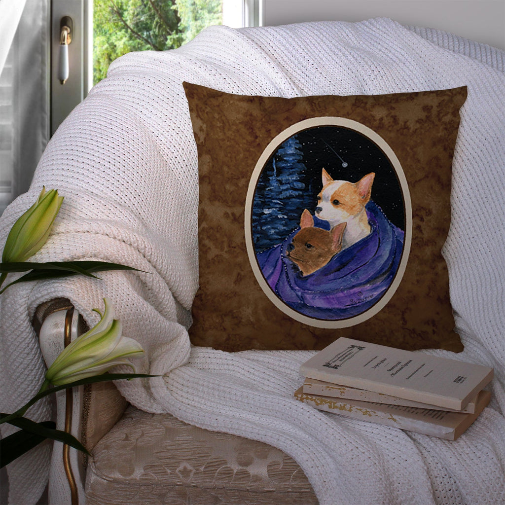 Starry Night Chihuahua Decorative Throw Pillow 14x14 Indoor Outdoor Accent Cushion, Fabric Cover with Insert for Sofa, Bed, Porch & Living Room