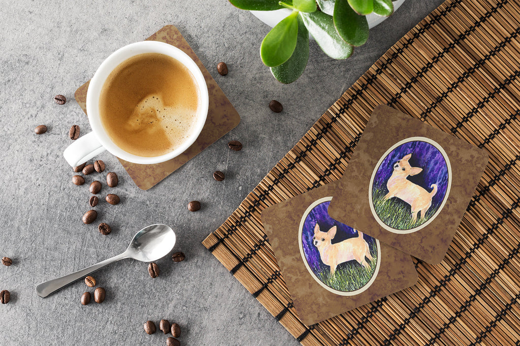 Starry Night Chihuahua Foam Coasters Set of 4 Cup Coasters for Indoor Outdoor, Tabletop Protection, Anti Slip, Mouse pad Material