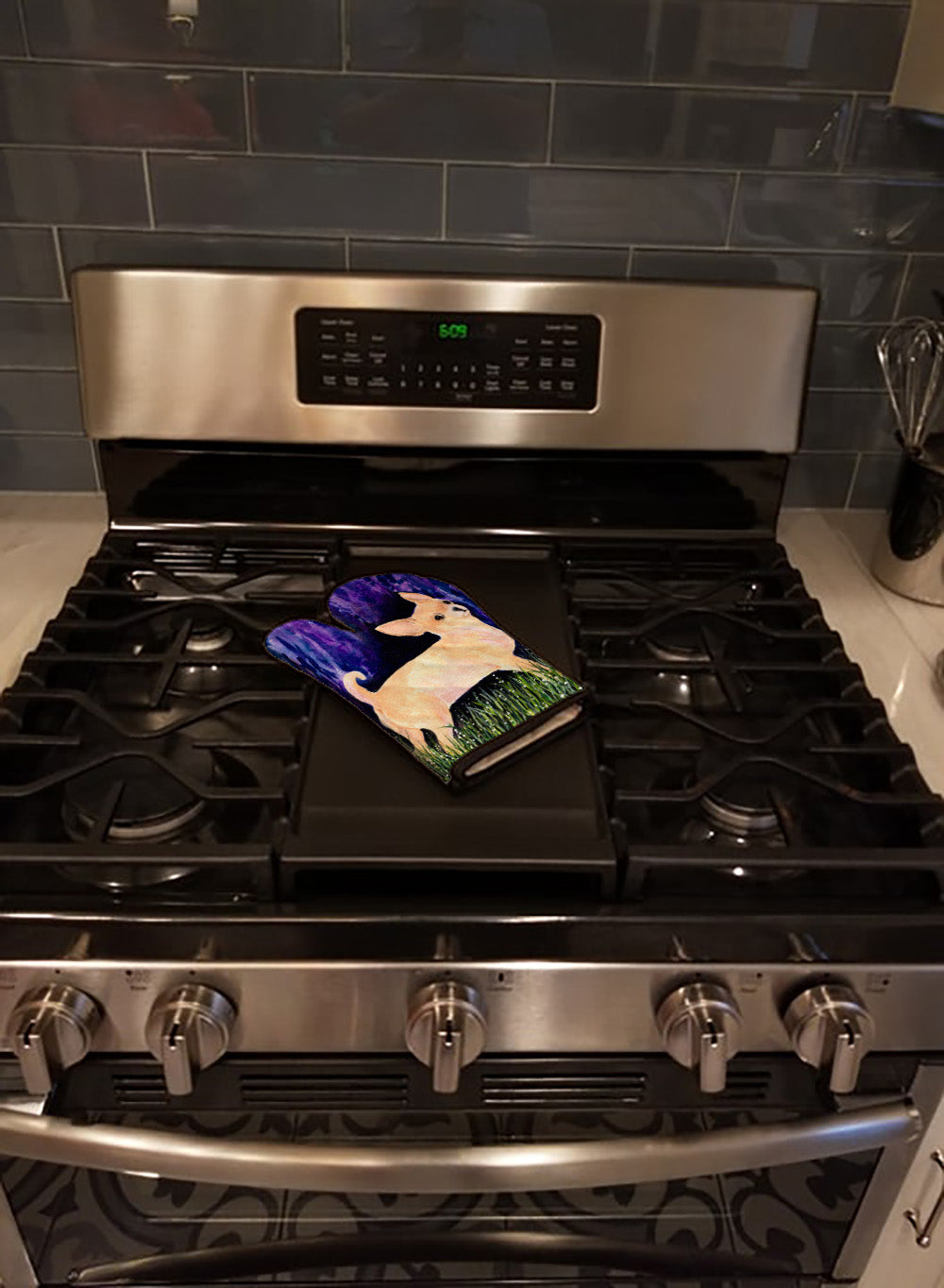 Starry Night Chihuahua Oven Mitt Heat Resistant Thick Oven Mitt for Hot Pans and Oven, Kitchen Mitt Protect Hands, Cooking Baking Glove