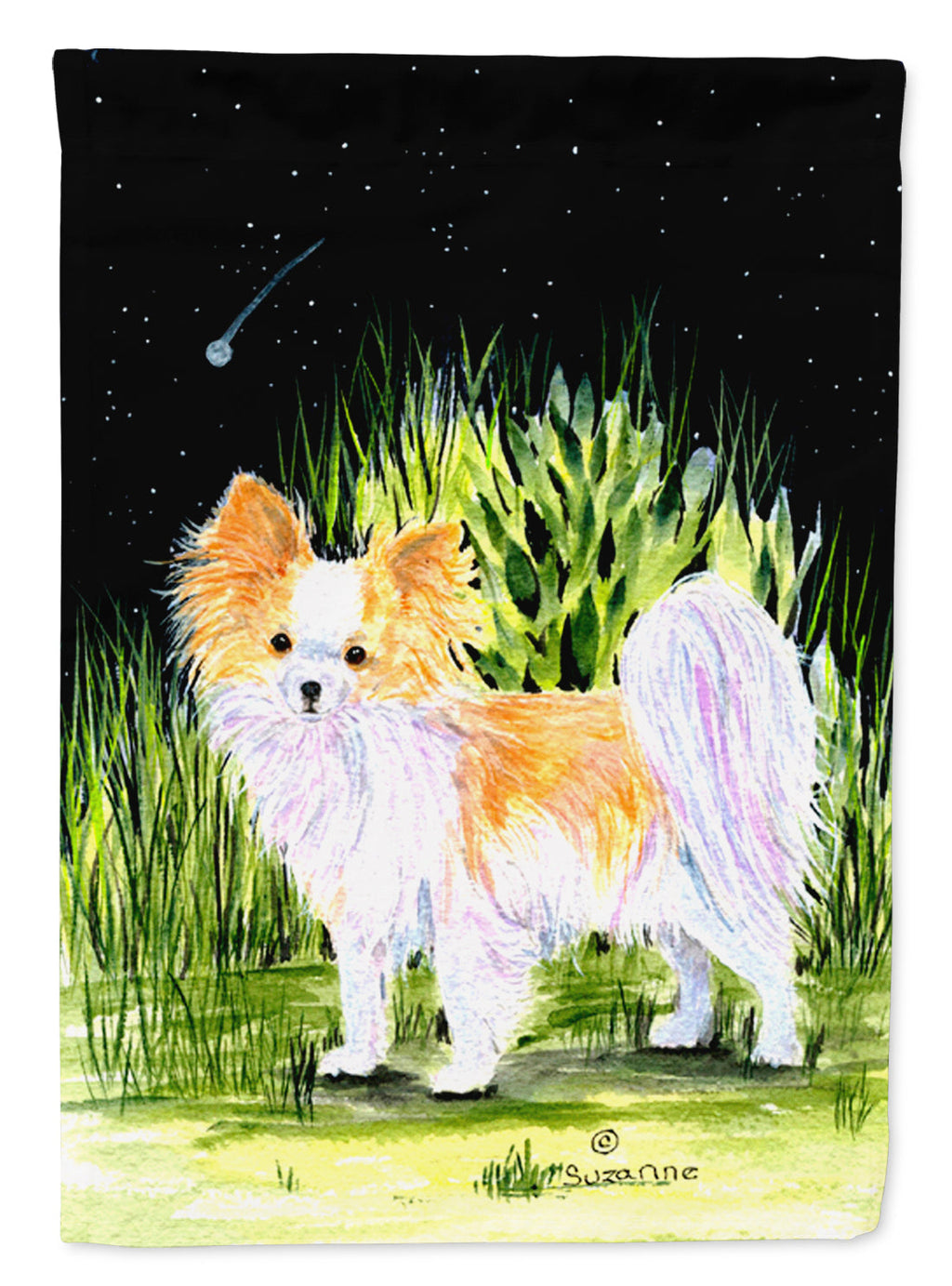Starry Night Chihuahua House Flag 28x40 Porch Sleeve Pole Decorative Outside Yard Banner Artwork Wall Hanging, Polyester