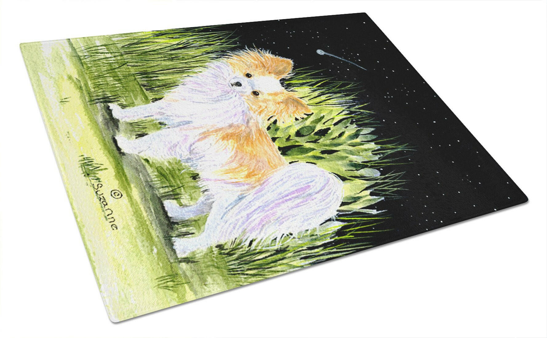 Starry Night Chihuahua Cutting Board Tempered Glass Kitchen Cutting Surface, Heat Resistant Chopping, Non-Slip Feet, Food Prep & Serving