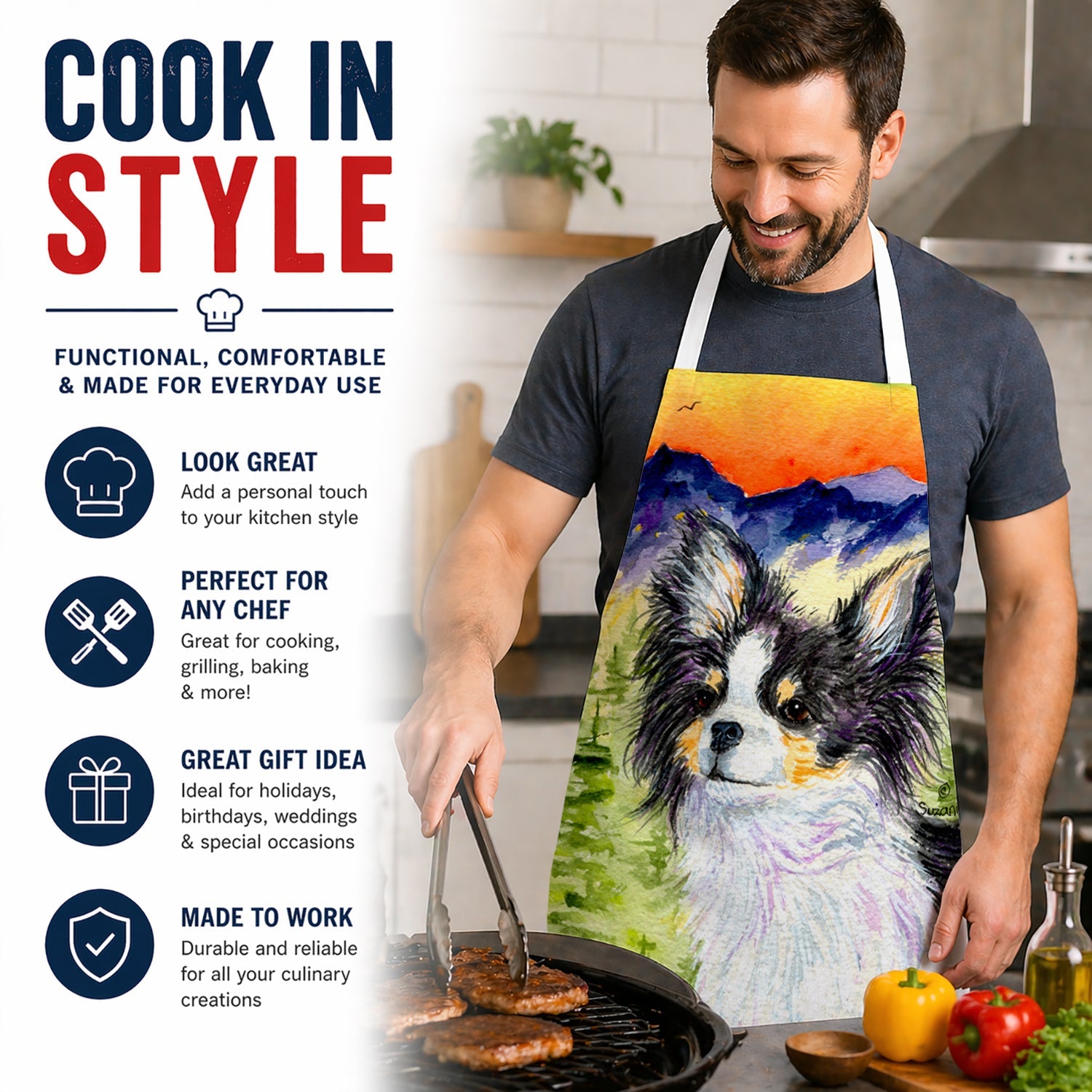 Chihuahua Apron Cooking Kitchen Server Baking Crafts Gardening for Adult Women Men, Unisex, Large, Multicolor