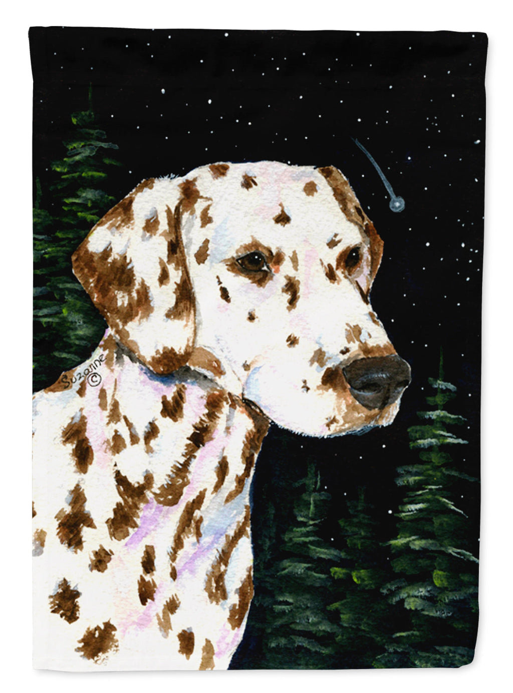 Starry Night Dalmatian House Flag 28x40 Porch Sleeve Pole Decorative Outside Yard Banner Artwork Wall Hanging, Polyester