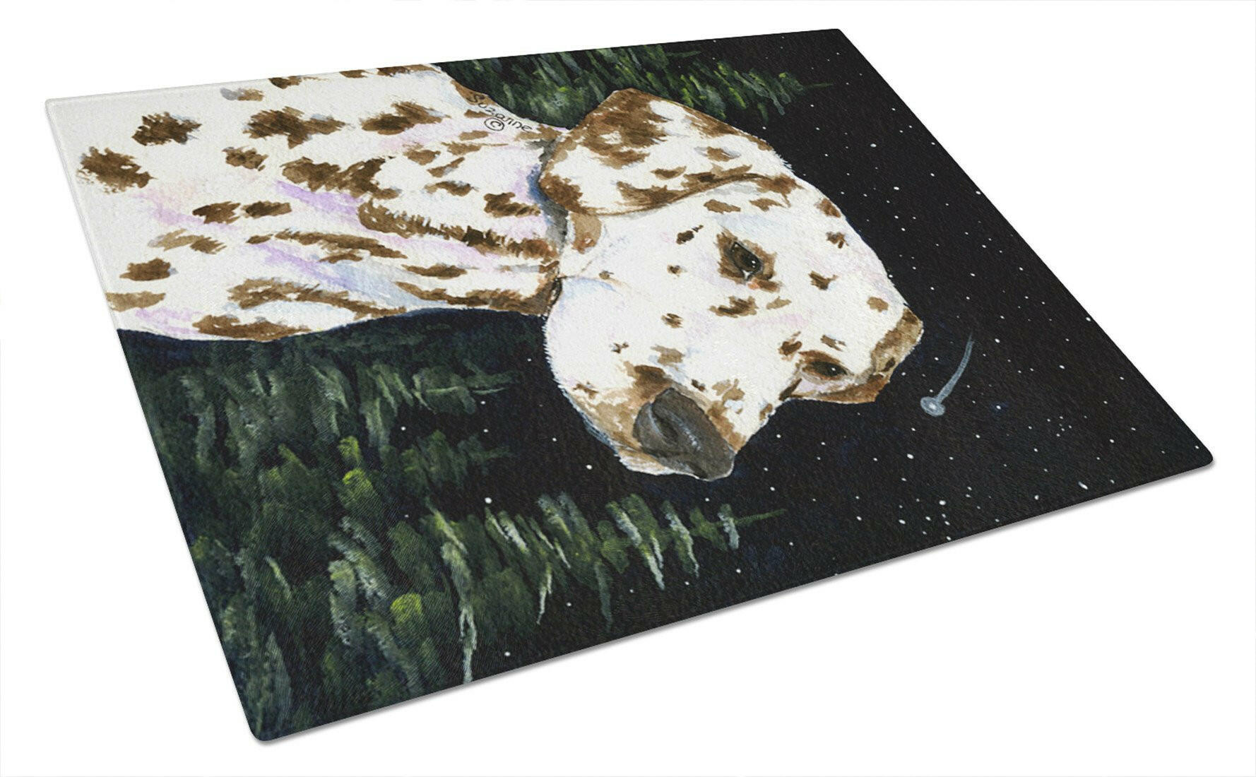 Starry Night Dalmatian Cutting Board Tempered Glass Kitchen Cutting Surface, Heat Resistant Chopping, Non-Slip Feet, Food Prep & Serving