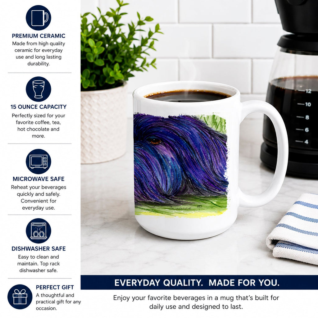 Briard Ceramic Coffee Mug 15 oz Decorative Large C Handle Mug Cup for Tea, Cocoa Hot Chocolate