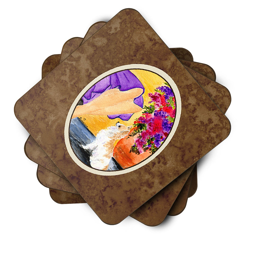 Lady with her Chihuahua Foam Coasters Set of 4 Cup Coasters for Indoor Outdoor, Tabletop Protection, Anti Slip, Mouse pad Material