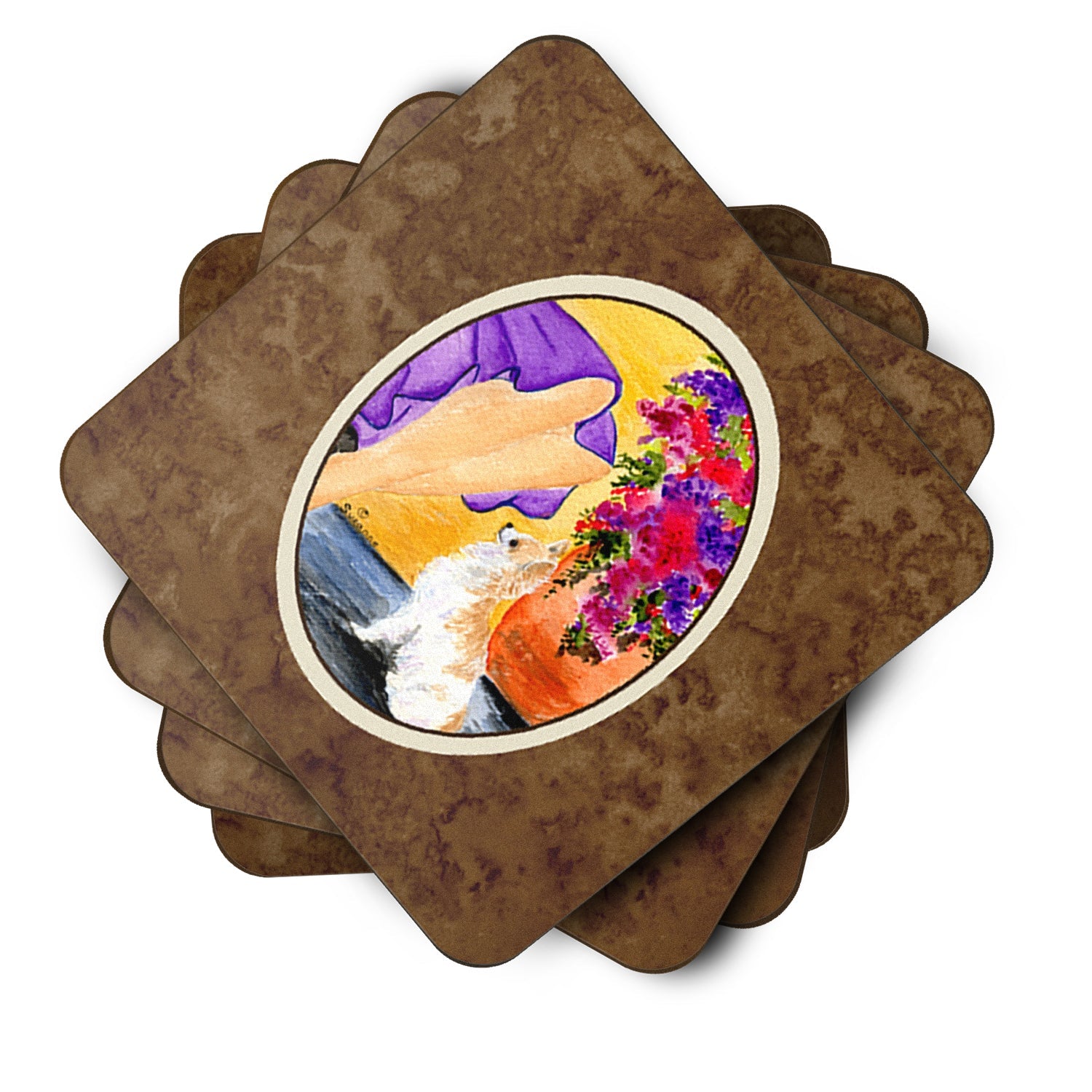 Lady with her Chihuahua Foam Coasters Set of 4 Cup Coasters for Indoor Outdoor, Tabletop Protection, Anti Slip, Mouse pad Material
