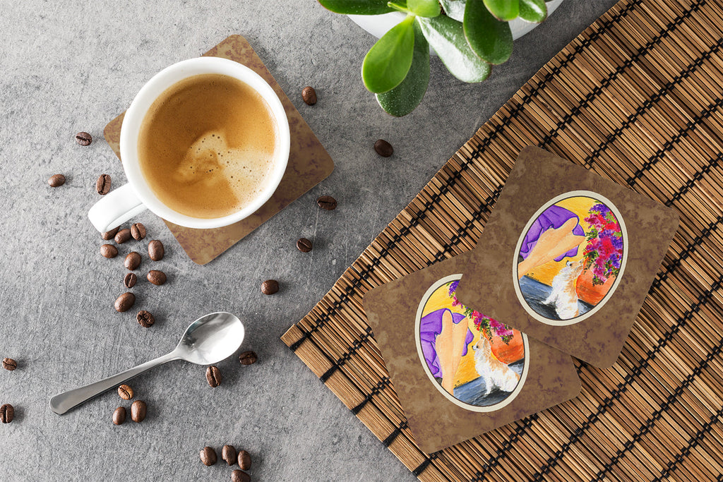 Lady with her Chihuahua Foam Coasters Set of 4 Cup Coasters for Indoor Outdoor, Tabletop Protection, Anti Slip, Mouse pad Material
