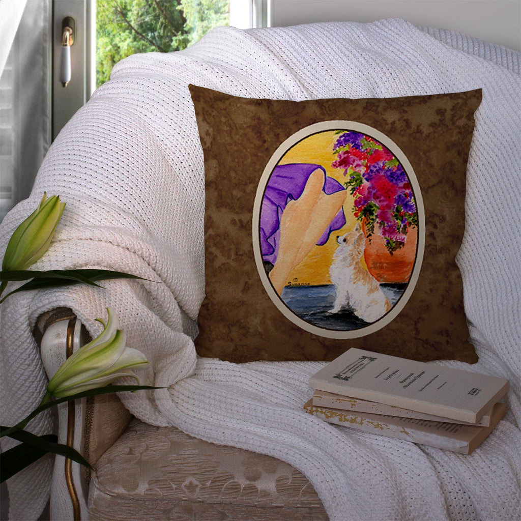 Lady with her Chihuahua Decorative Throw Pillow 14x14 Indoor Outdoor Accent Cushion, Fabric Cover with Insert for Sofa, Bed, Porch & Living Room
