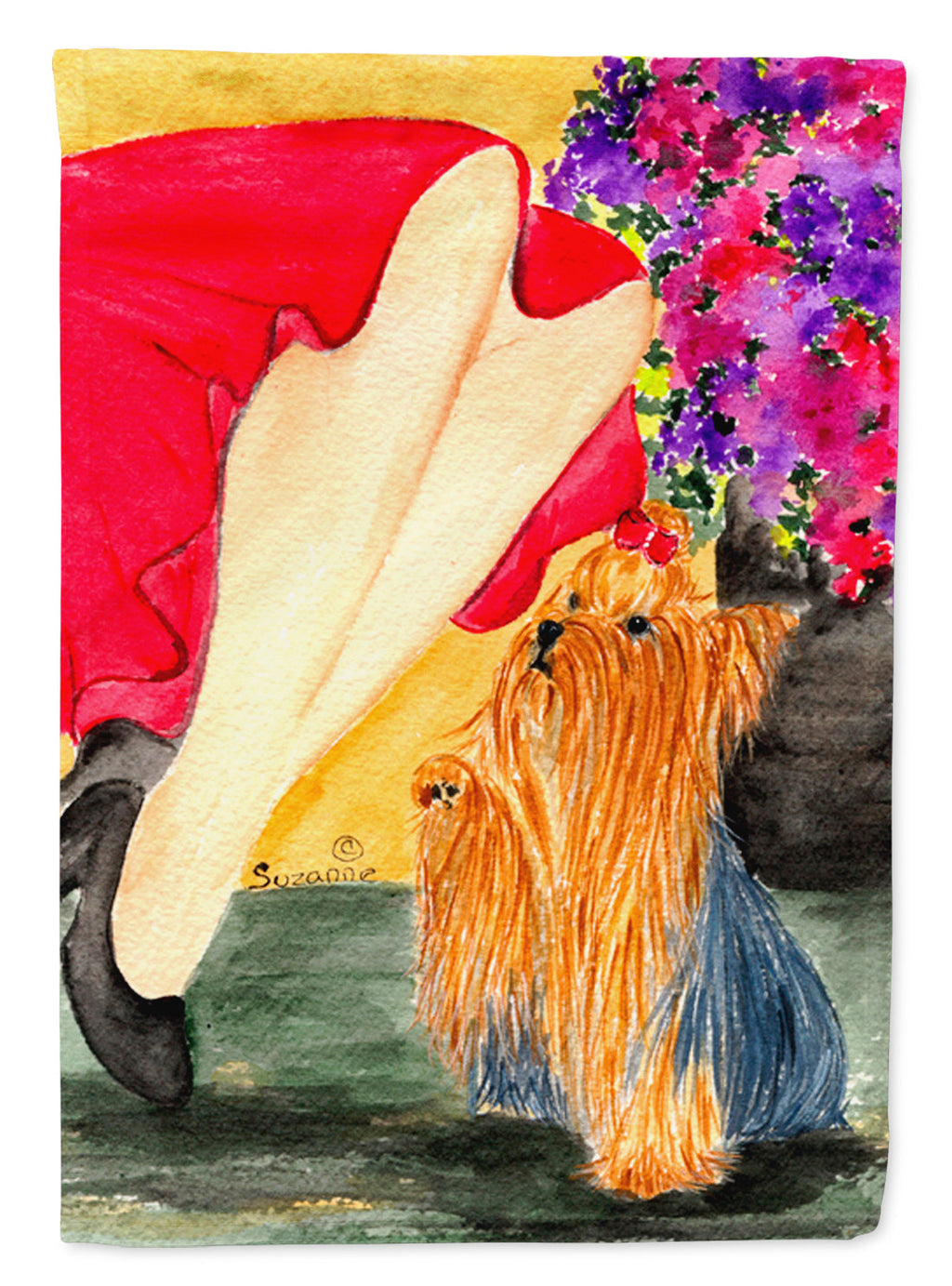 Lady with her Yorkie House Flag 28x40 Porch Sleeve Pole Decorative Outside Yard Banner Artwork Wall Hanging, Polyester