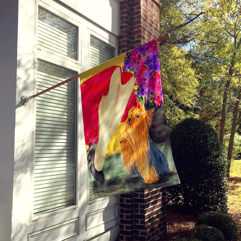 Lady with her Yorkie House Flag 28x40 Porch Sleeve Pole Decorative Outside Yard Banner Artwork Wall Hanging, Polyester