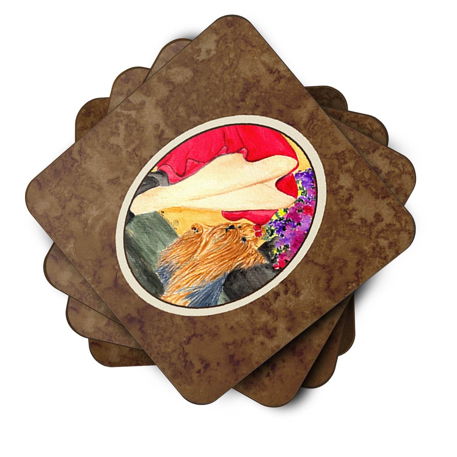 Lady with her Yorkie Foam Coasters Set of 4 Cup Coasters for Indoor Outdoor, Tabletop Protection, Anti Slip, Mouse pad Material
