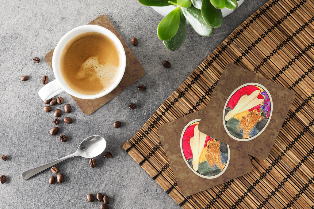 Lady with her Yorkie Foam Coasters Set of 4 Cup Coasters for Indoor Outdoor, Tabletop Protection, Anti Slip, Mouse pad Material
