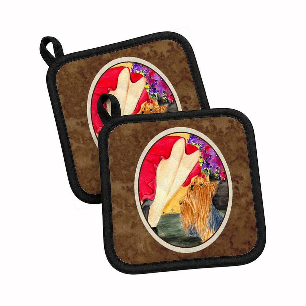 Lady with her Yorkie Pot Holder Set of 2 Heat Resistant Quilted Hot Pads 7.5 x 7.5 Inch, Insulated Kitchen Trivets for Cooking & Baking