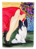 Lady with her Papillon House Flag 28x40 Porch Sleeve Pole Decorative Outside Yard Banner Artwork Wall Hanging, Polyester