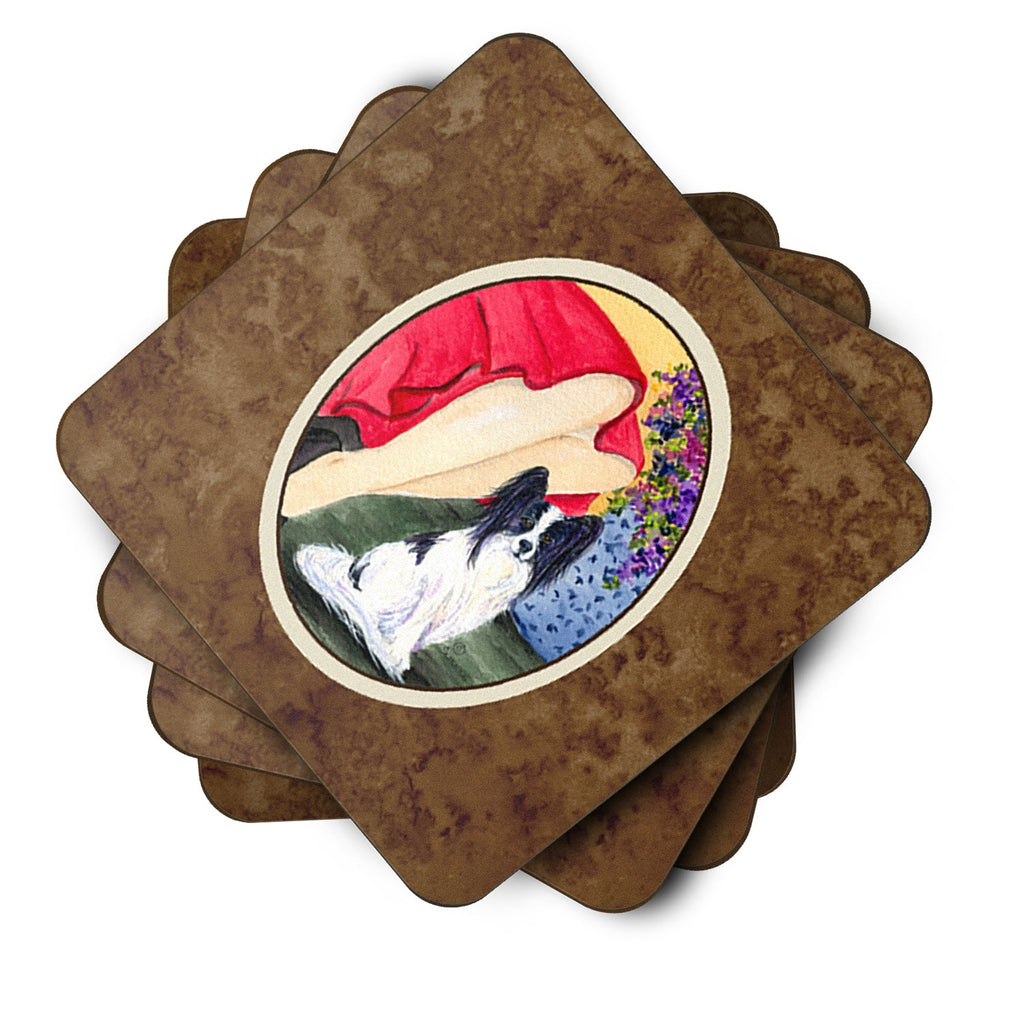 Lady with her Papillon Foam Coasters Set of 4 Cup Coasters for Indoor Outdoor, Tabletop Protection, Anti Slip, Mouse pad Material