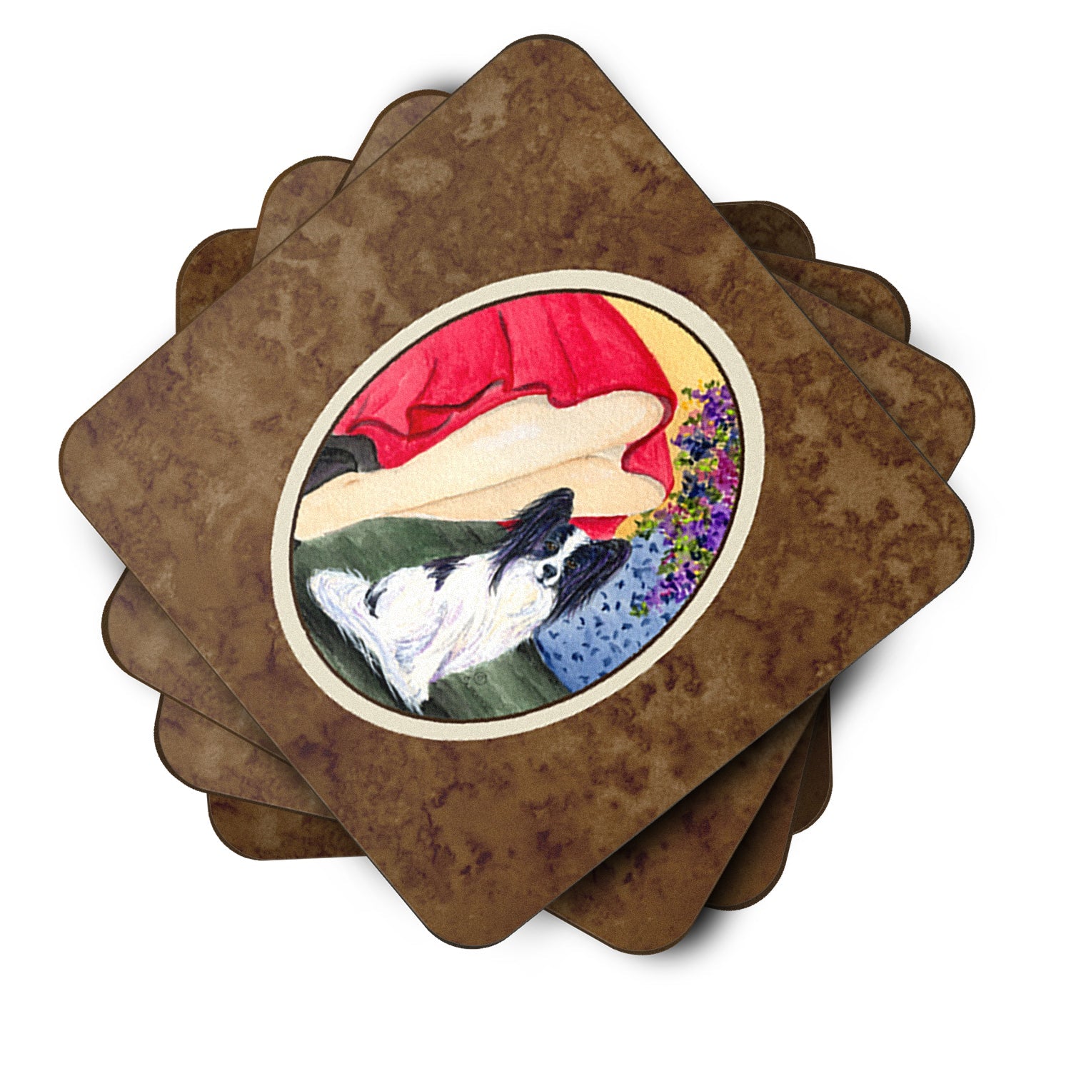 Lady with her Papillon Foam Coasters Set of 4 Cup Coasters for Indoor Outdoor, Tabletop Protection, Anti Slip, Mouse pad Material