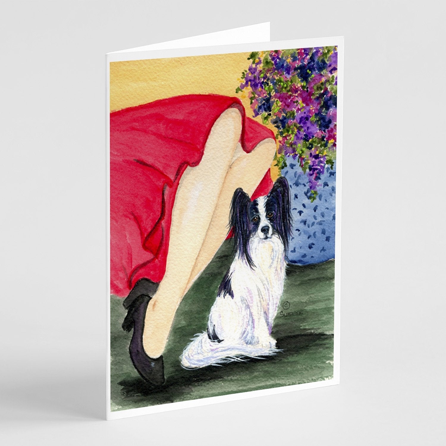 Lady with her Papillon Greeting Cards Pack of 8 Blank Cards with Envelopes Whimsical A7 Size 5x7