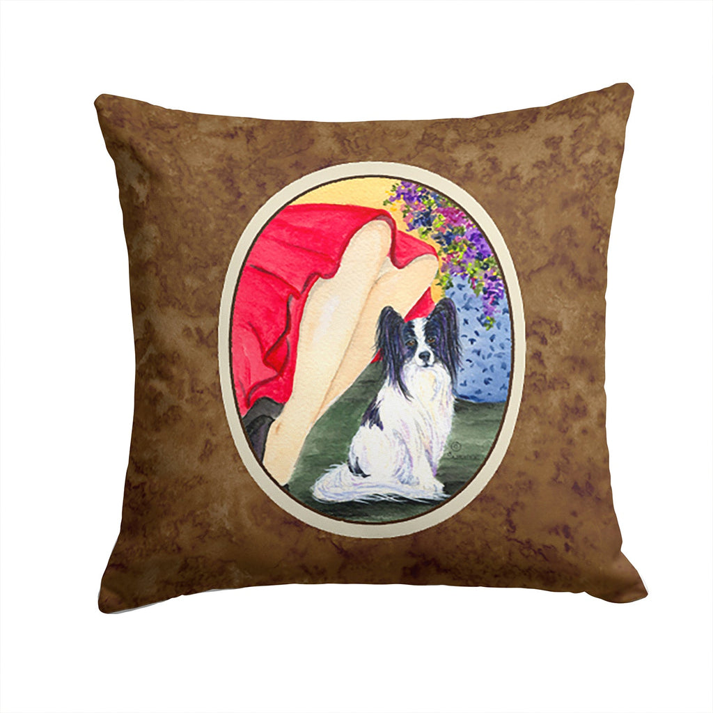 Lady with her Papillon Decorative Throw Pillow 14x14 Indoor Outdoor Accent Cushion, Fabric Cover with Insert for Sofa, Bed, Porch & Living Room
