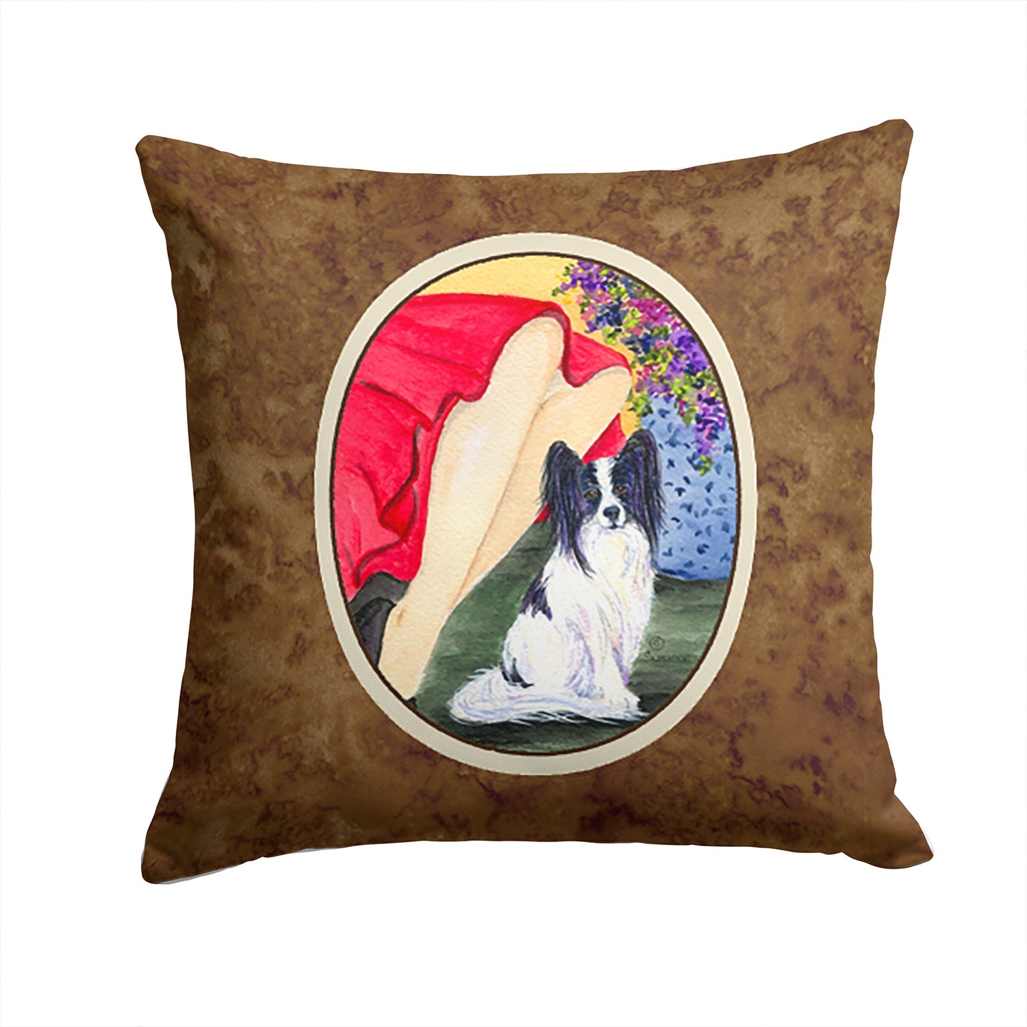 Lady with her Papillon Decorative Throw Pillow 14x14 Indoor Outdoor Accent Cushion, Fabric Cover with Insert for Sofa, Bed, Porch & Living Room