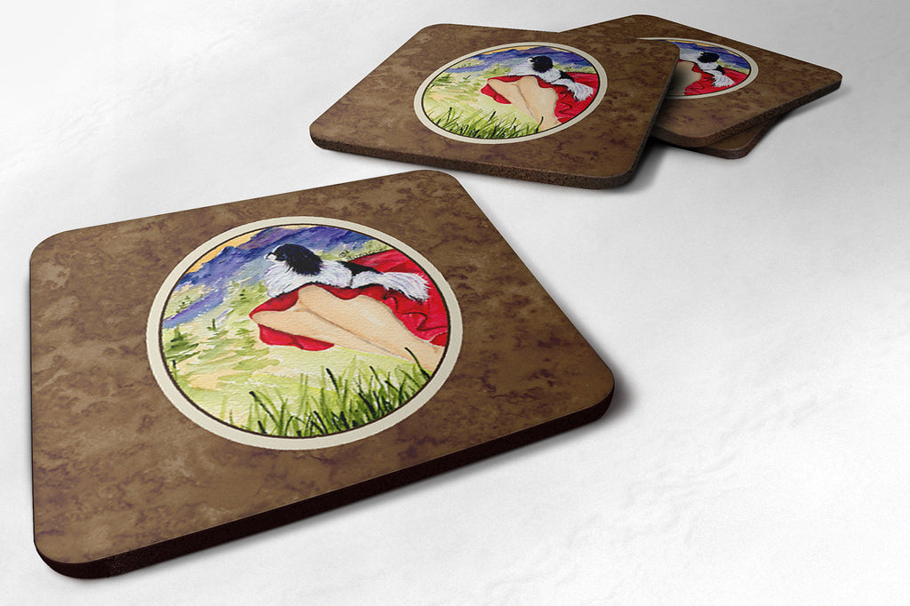 Lady with her Japanese Chin Foam Coasters Set of 4 Cup Coasters for Indoor Outdoor, Tabletop Protection, Anti Slip, Mouse pad Material