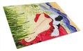 Lady with her Japanese Chin Cutting Board Tempered Glass Kitchen Cutting Surface, Heat Resistant Chopping, Non-Slip Feet, Food Prep & Serving