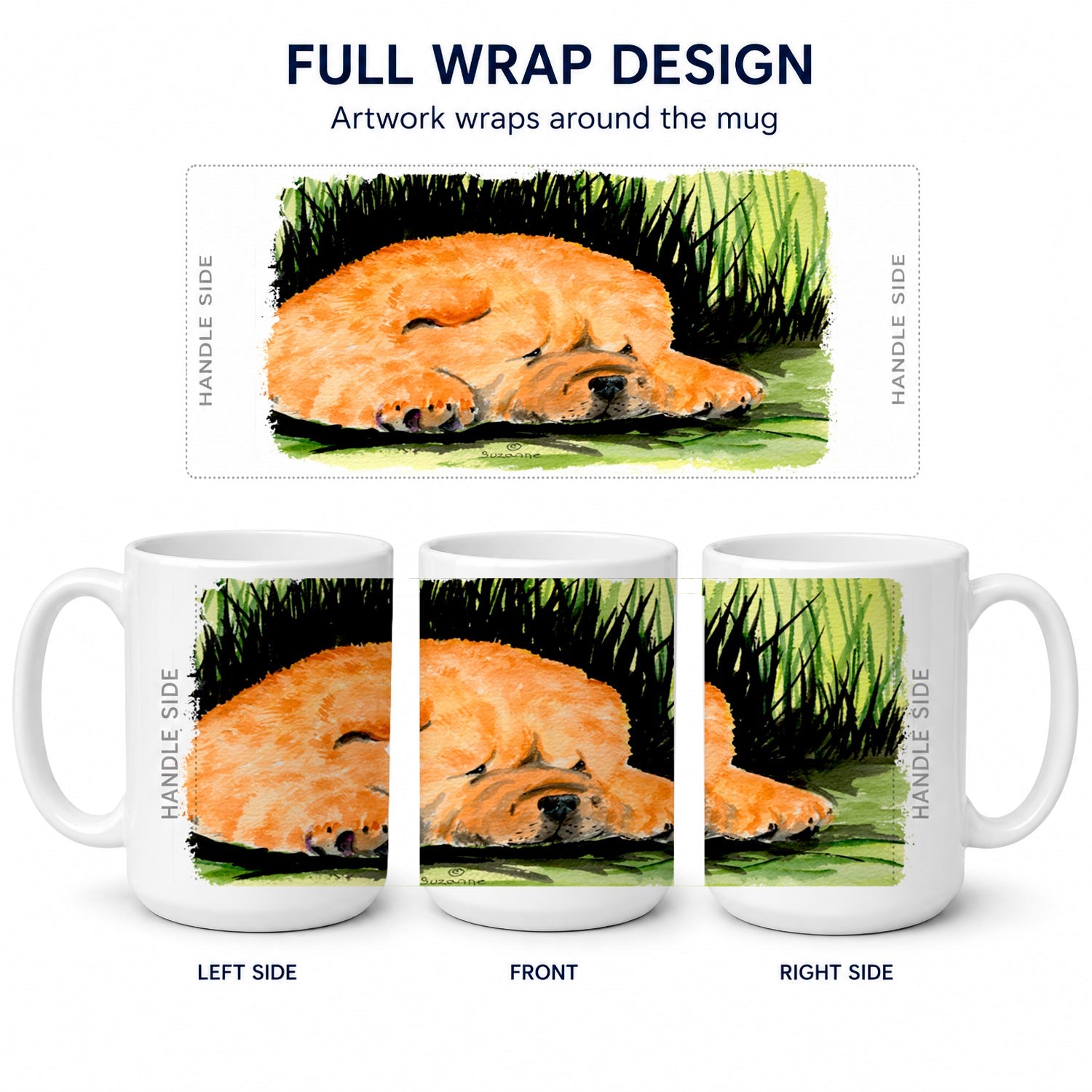 Chow Chow Ceramic Coffee Mug 15 oz Decorative Large C Handle Mug Cup for Tea, Cocoa Hot Chocolate