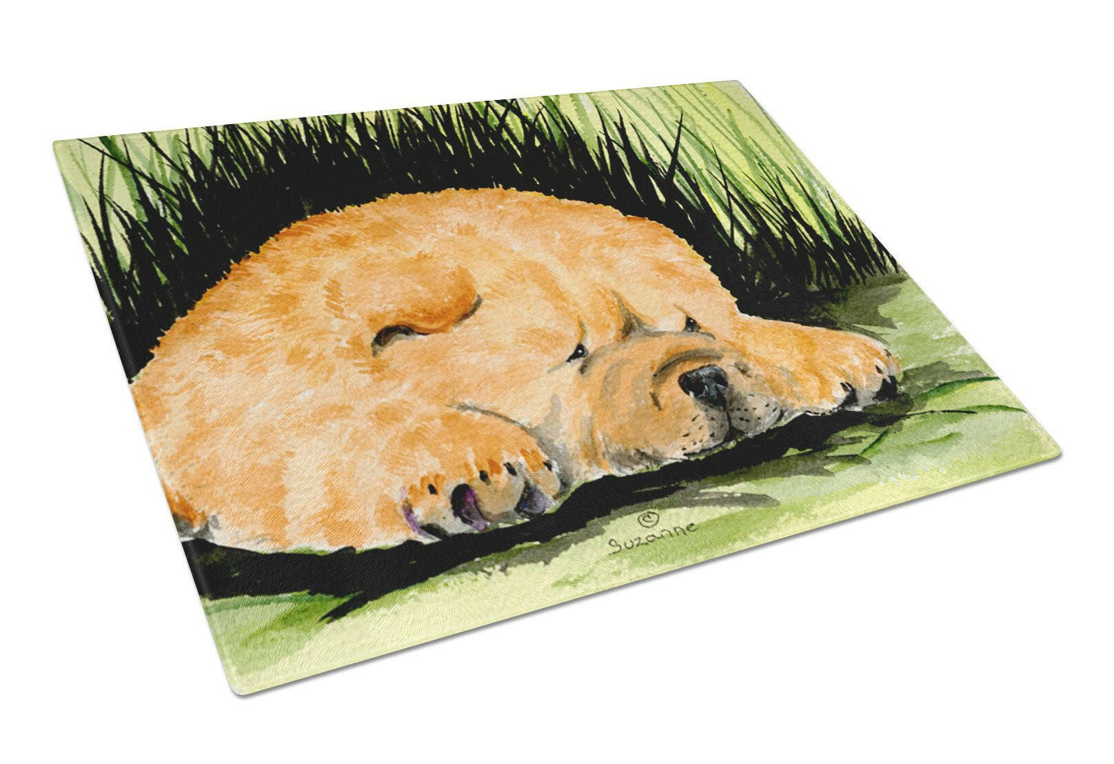 Chow Chow Cutting Board Tempered Glass Kitchen Cutting Surface, Heat Resistant Chopping, Non-Slip Feet, Food Prep & Serving