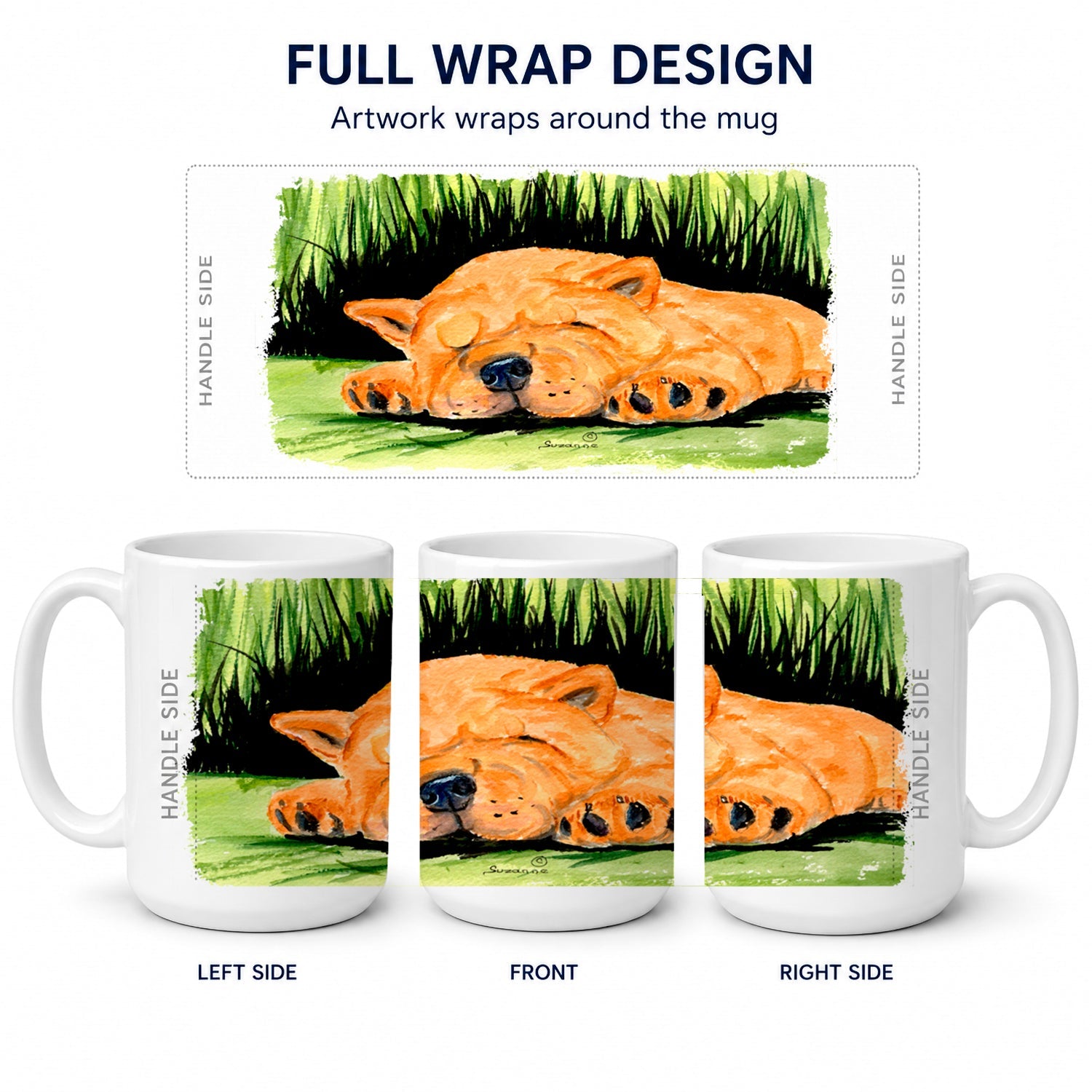 Chow Chow Ceramic Coffee Mug 15 oz Decorative Large C Handle Mug Cup for Tea, Cocoa Hot Chocolate