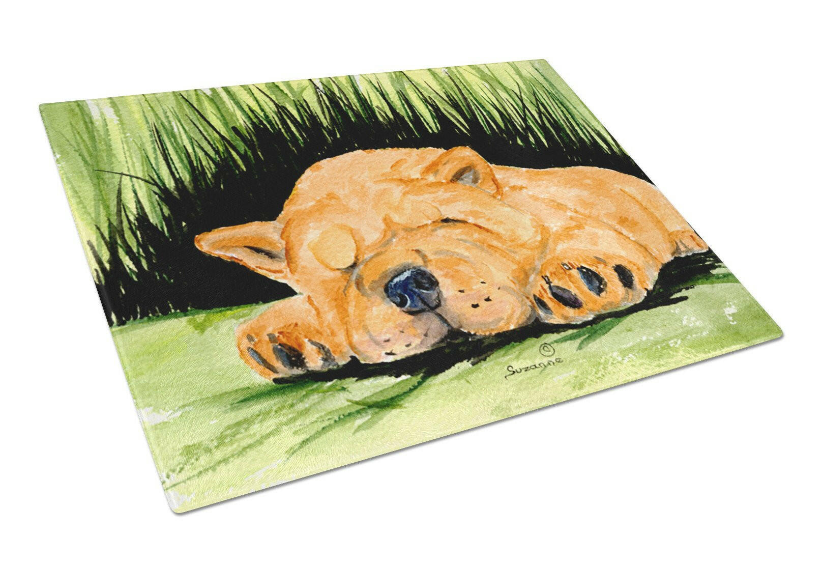 Chow Chow Cutting Board Tempered Glass Kitchen Cutting Surface, Heat Resistant Chopping, Non-Slip Feet, Food Prep & Serving