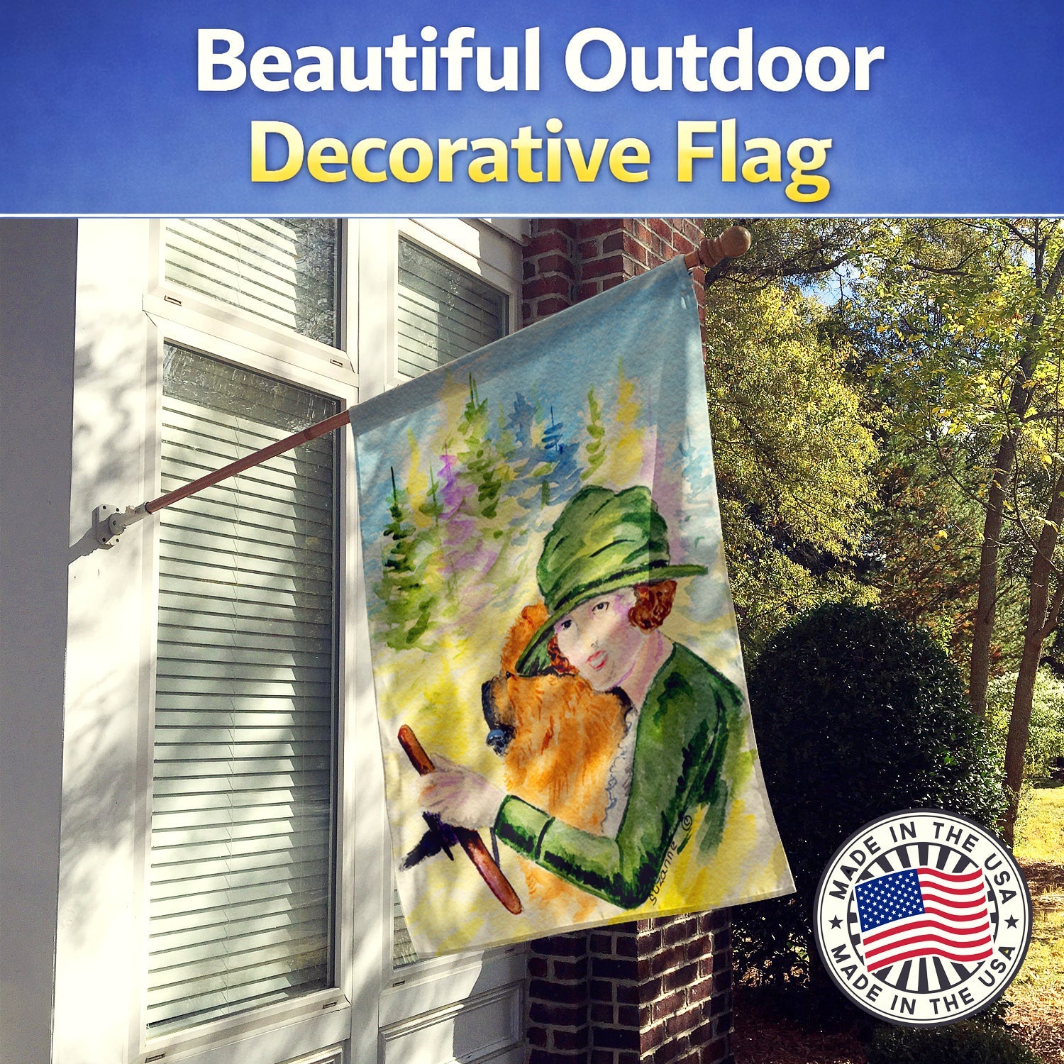 Lady driving with her Chow Chow House Flag 28x40 Porch Sleeve Pole Decorative Outside Yard Banner Artwork Wall Hanging, Polyester