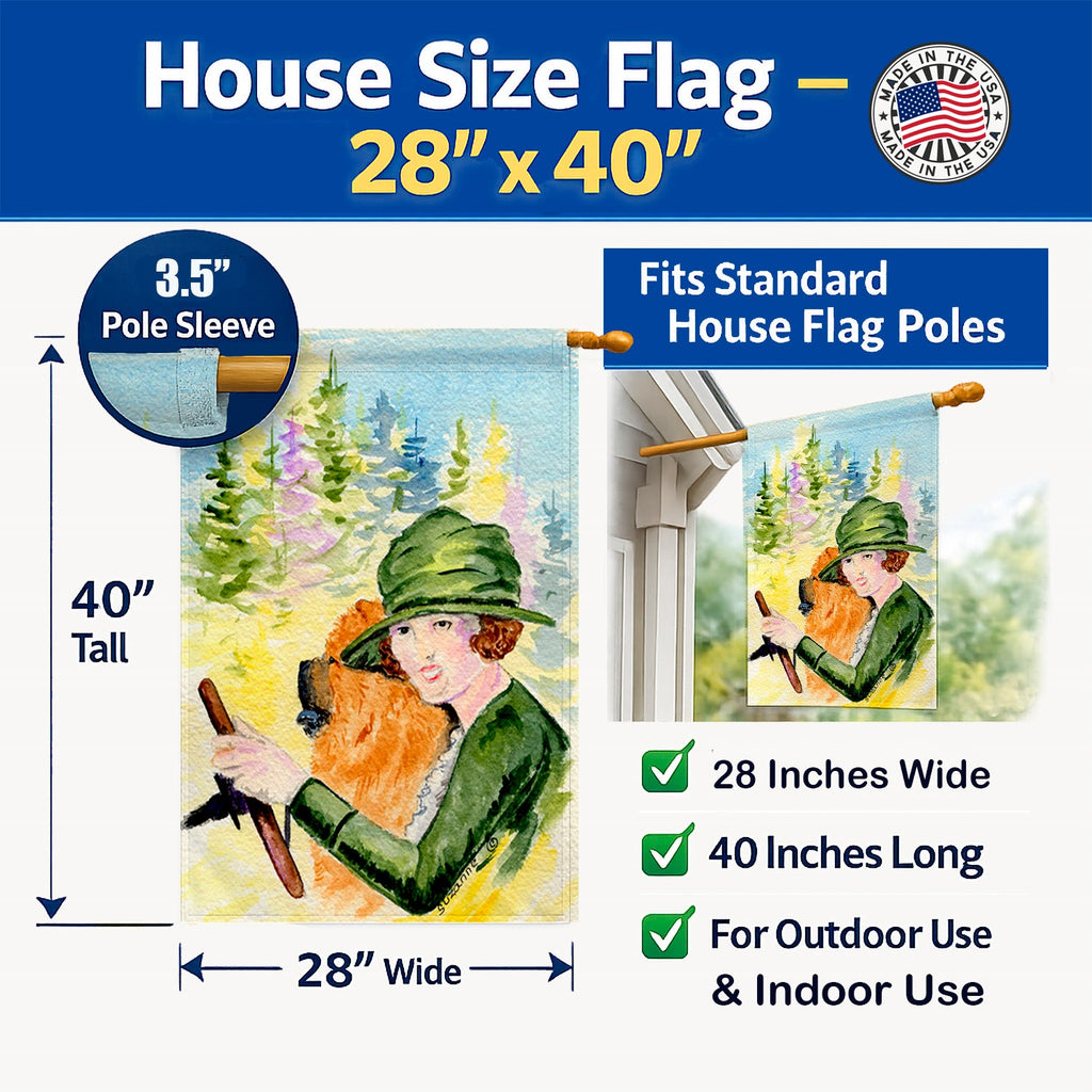 Lady driving with her Chow Chow House Flag 28x40 Porch Sleeve Pole Decorative Outside Yard Banner Artwork Wall Hanging, Polyester