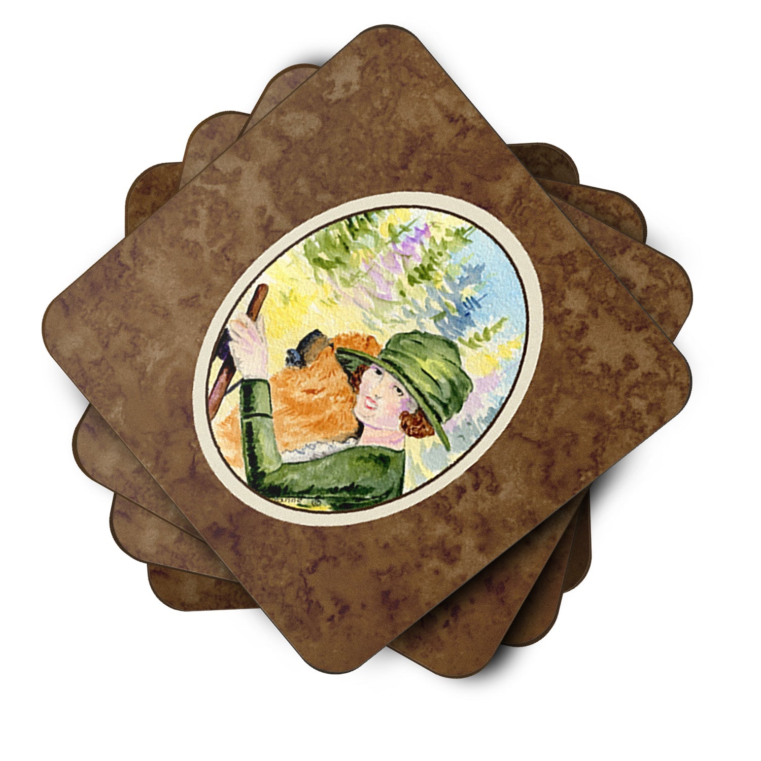 Lady driving with her Chow Chow Foam Coasters Set of 4 Cup Coasters for Indoor Outdoor, Tabletop Protection, Anti Slip, Mouse pad Material