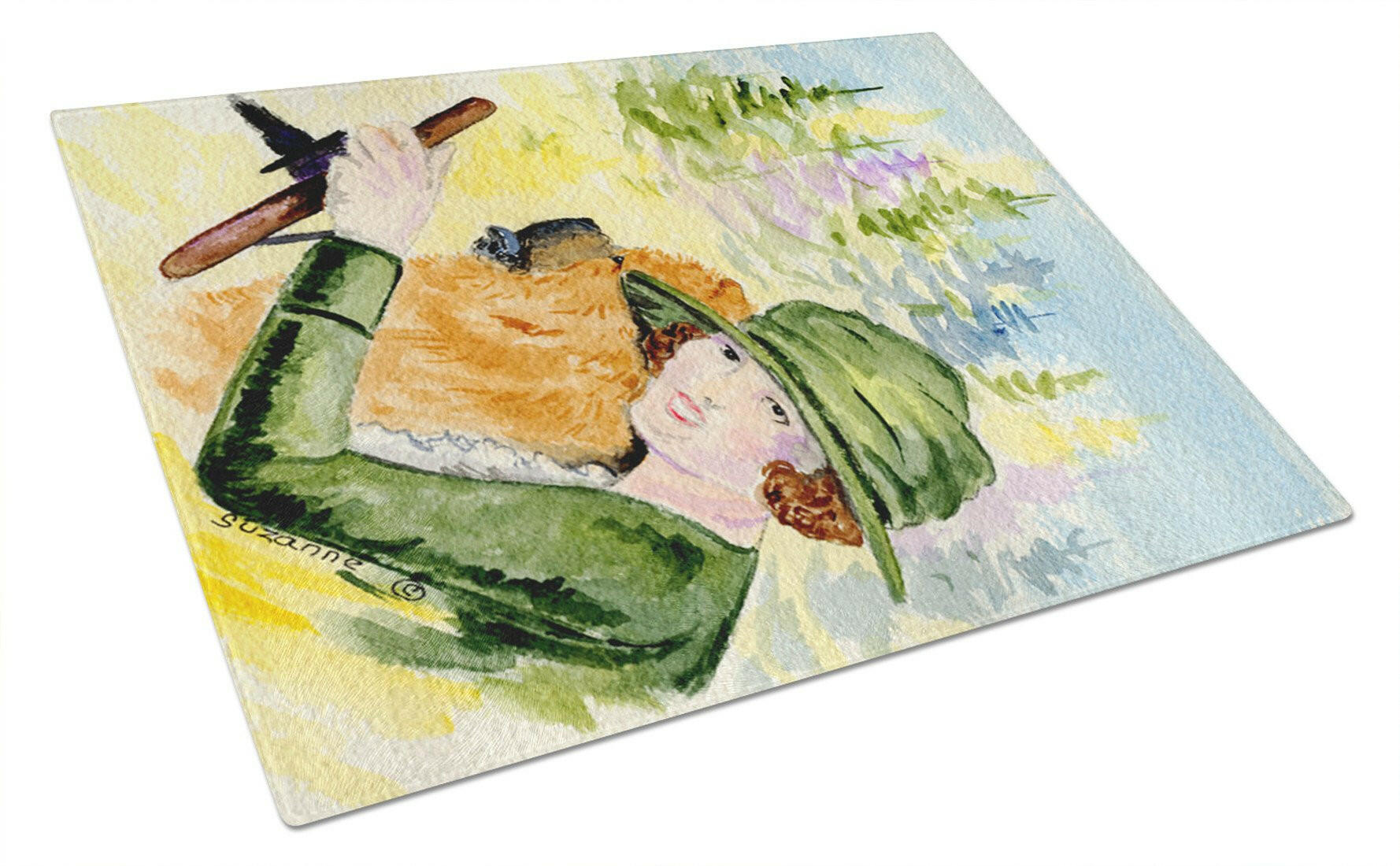 Lady driving with her Chow Chow Cutting Board Tempered Glass Kitchen Cutting Surface, Heat Resistant Chopping, Non-Slip Feet, Food Prep & Serving