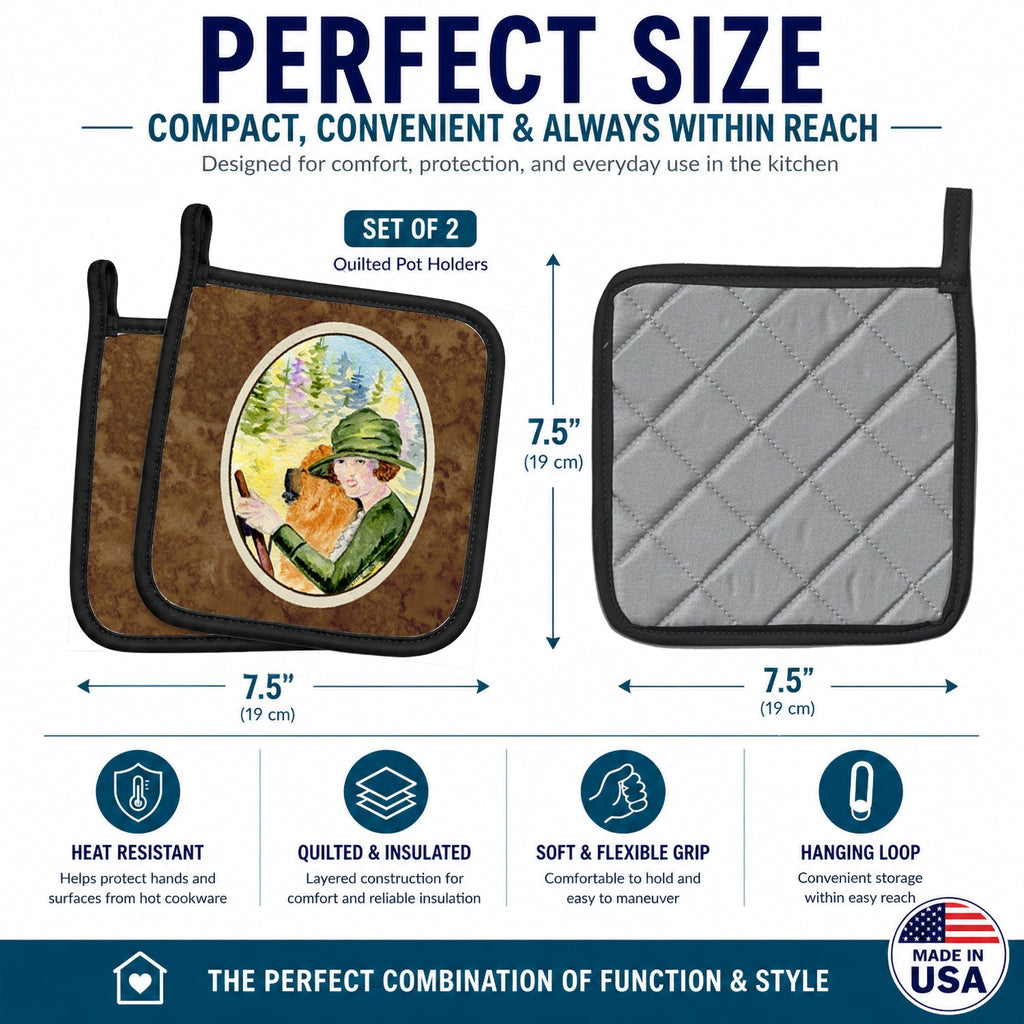 Lady driving with her Chow Chow Pot Holder Set of 2 Heat Resistant Quilted Hot Pads 7.5 x 7.5 Inch, Insulated Kitchen Trivets for Cooking & Baking