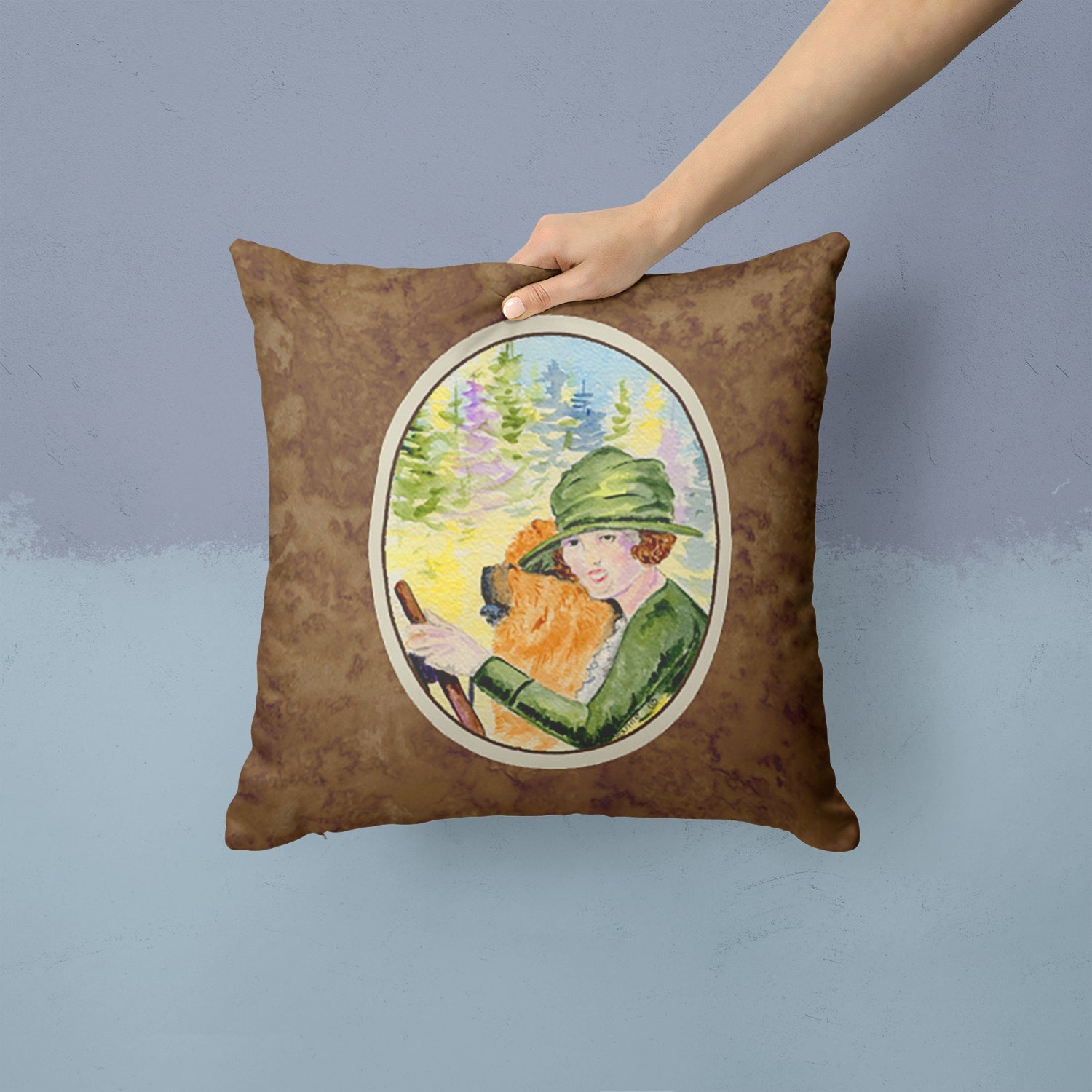 Lady driving with her Chow Chow Decorative Throw Pillow 14x14 Indoor Outdoor Accent Cushion, Fabric Cover with Insert for Sofa, Bed, Porch & Living Room