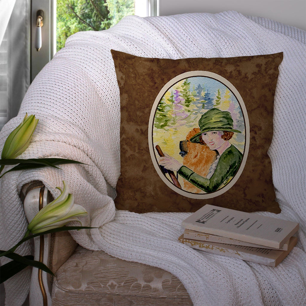 Lady driving with her Chow Chow Decorative Throw Pillow 14x14 Indoor Outdoor Accent Cushion, Fabric Cover with Insert for Sofa, Bed, Porch & Living Room