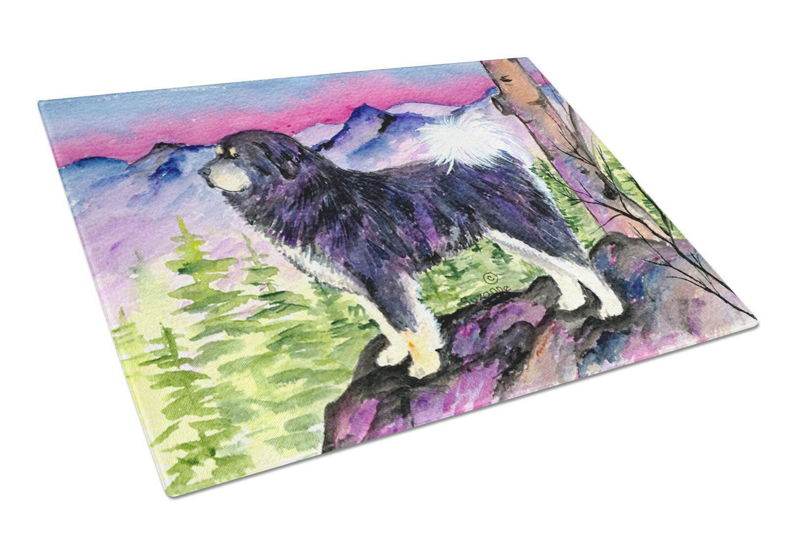 Tibetan Mastiff Cutting Board Tempered Glass Kitchen Cutting Surface, Heat Resistant Chopping, Non-Slip Feet, Food Prep & Serving