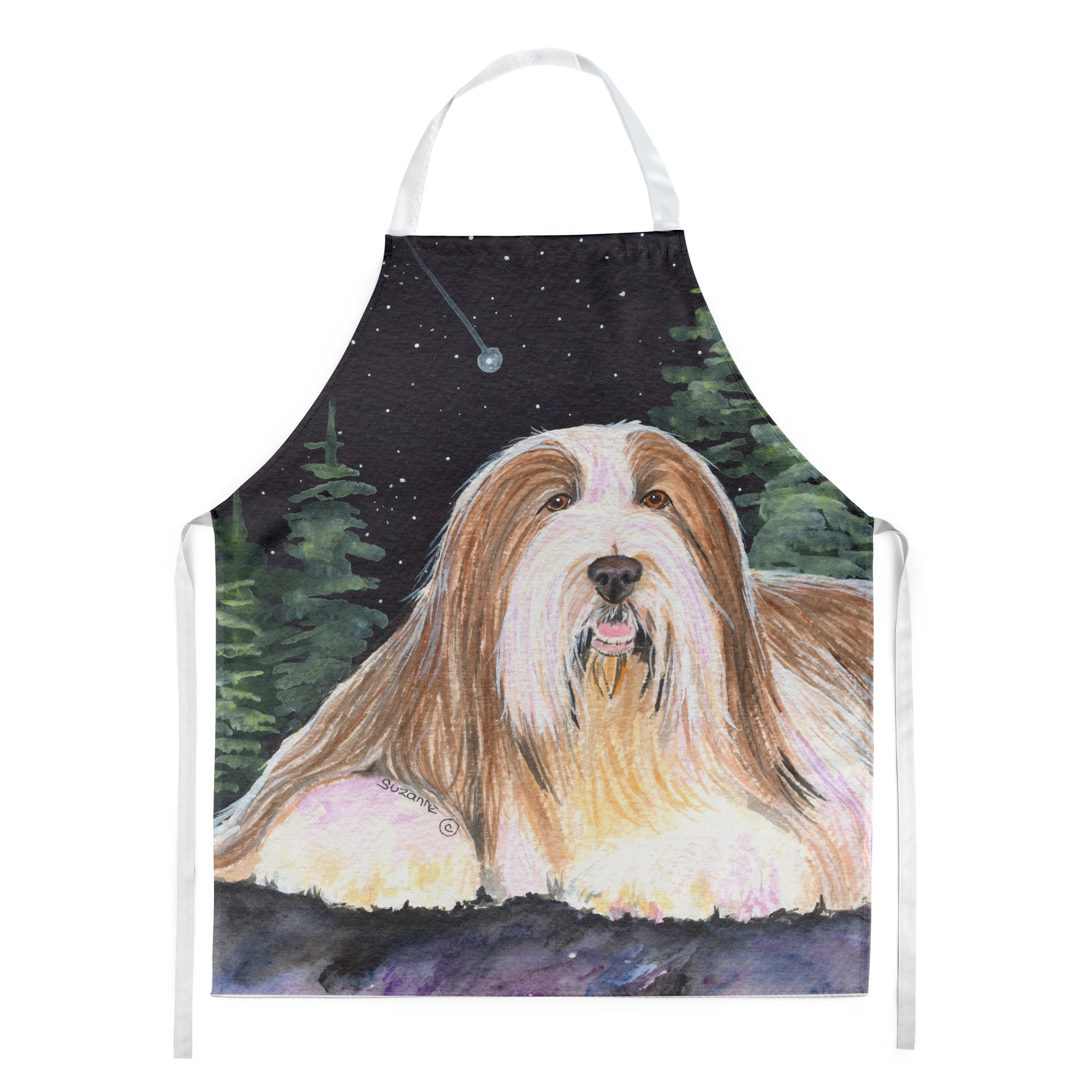 Starry Night Bearded Collie Apron Cooking Kitchen Server Baking Crafts Gardening for Adult Women Men, Unisex, Large, Multicolor